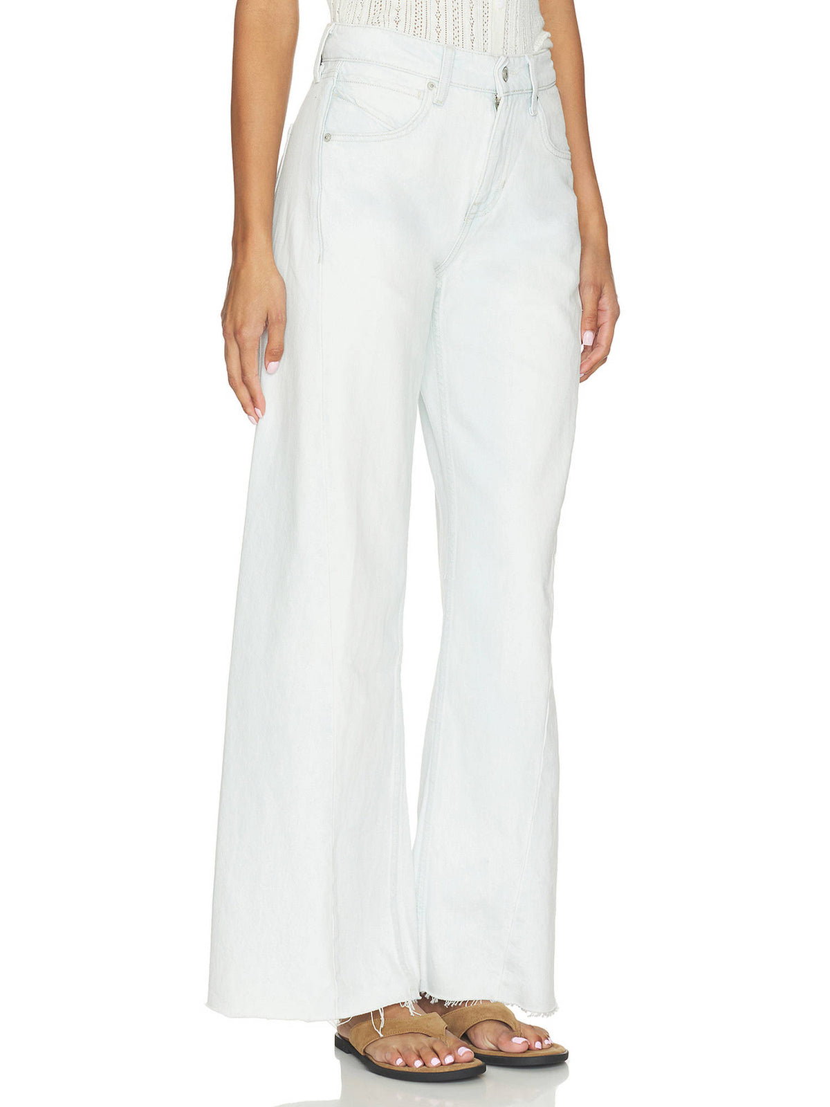 Alter Ego Women's Mid-Waist Raw Hem Wide-Leg Jeans White | RF89 - view 5