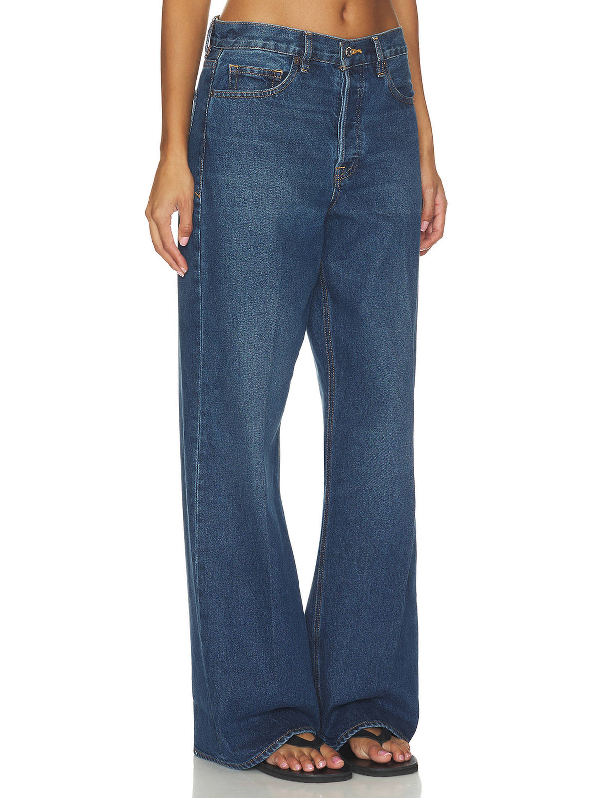Vintage Women's Low Slung Baggy Wide Jeans Blue | BG78 - view 5