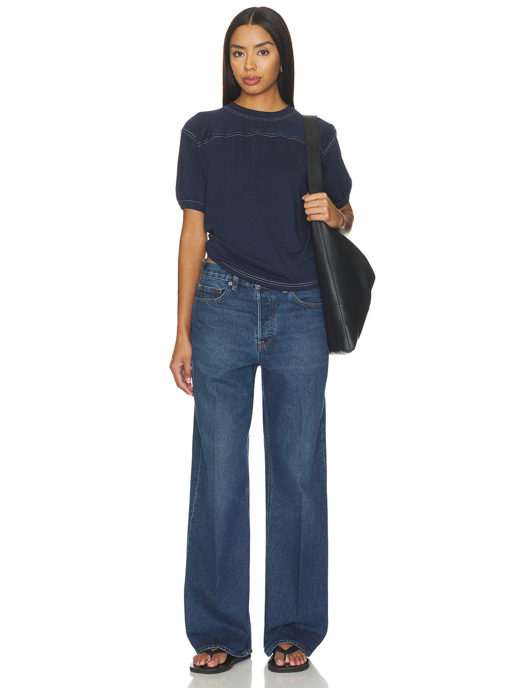 Vintage Women's Low Slung Baggy Wide Jeans Blue | BG78 - view 6