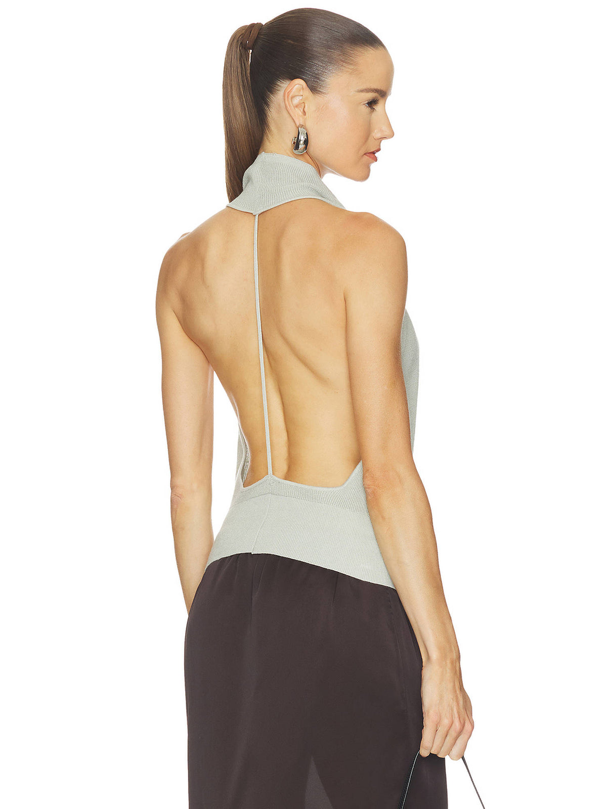 Vega Women's Waffle Knit Halter Neck Top Grey | HT67 - view 2