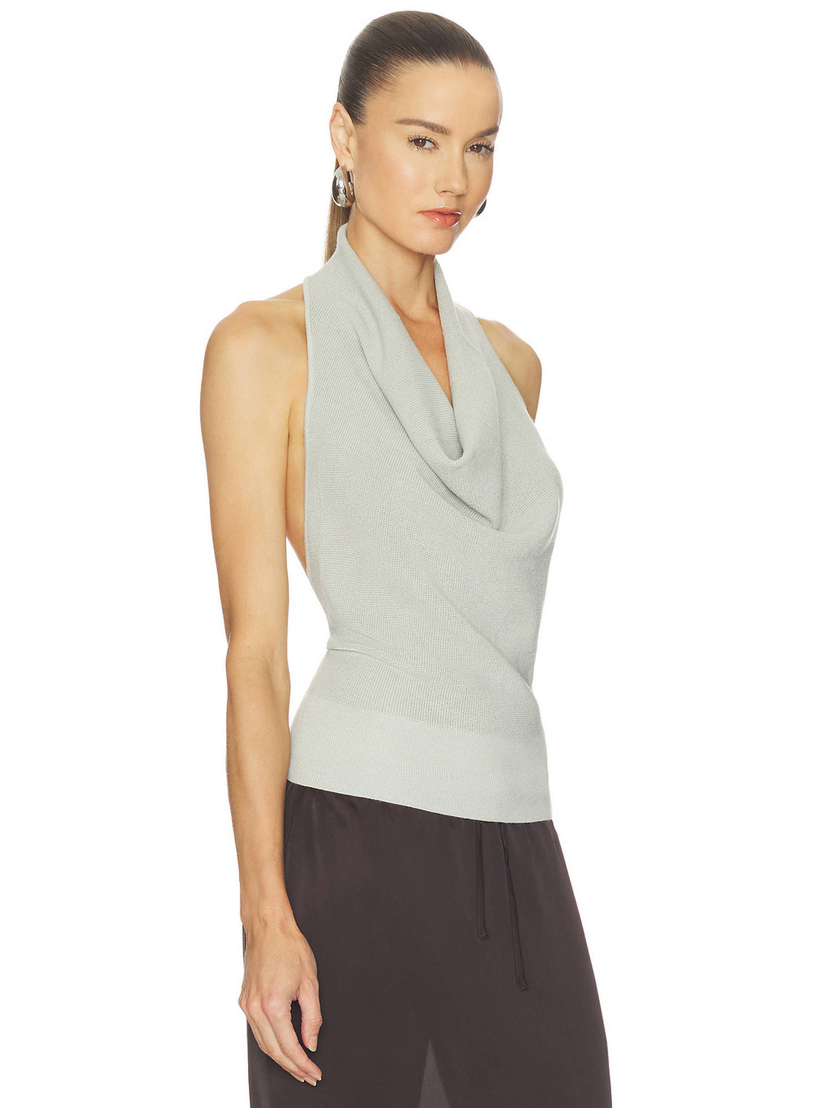 Vega Women's Waffle Knit Halter Neck Top Grey | HT67 - view 4