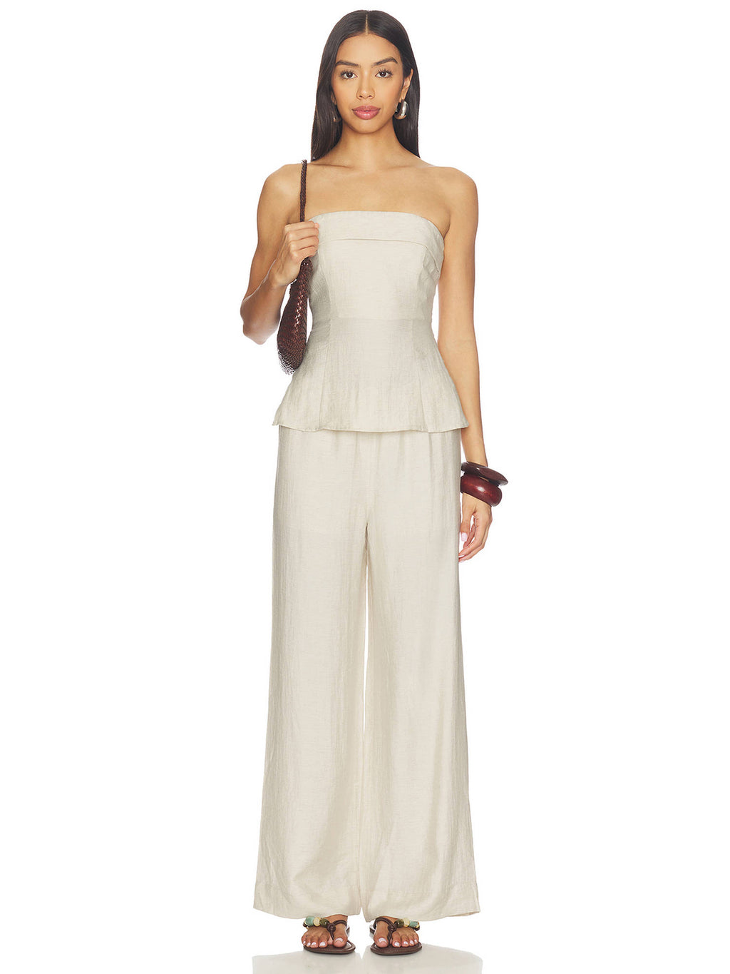 Women's Strapless Tailored Peplum Top Putty | TT90 - view 5