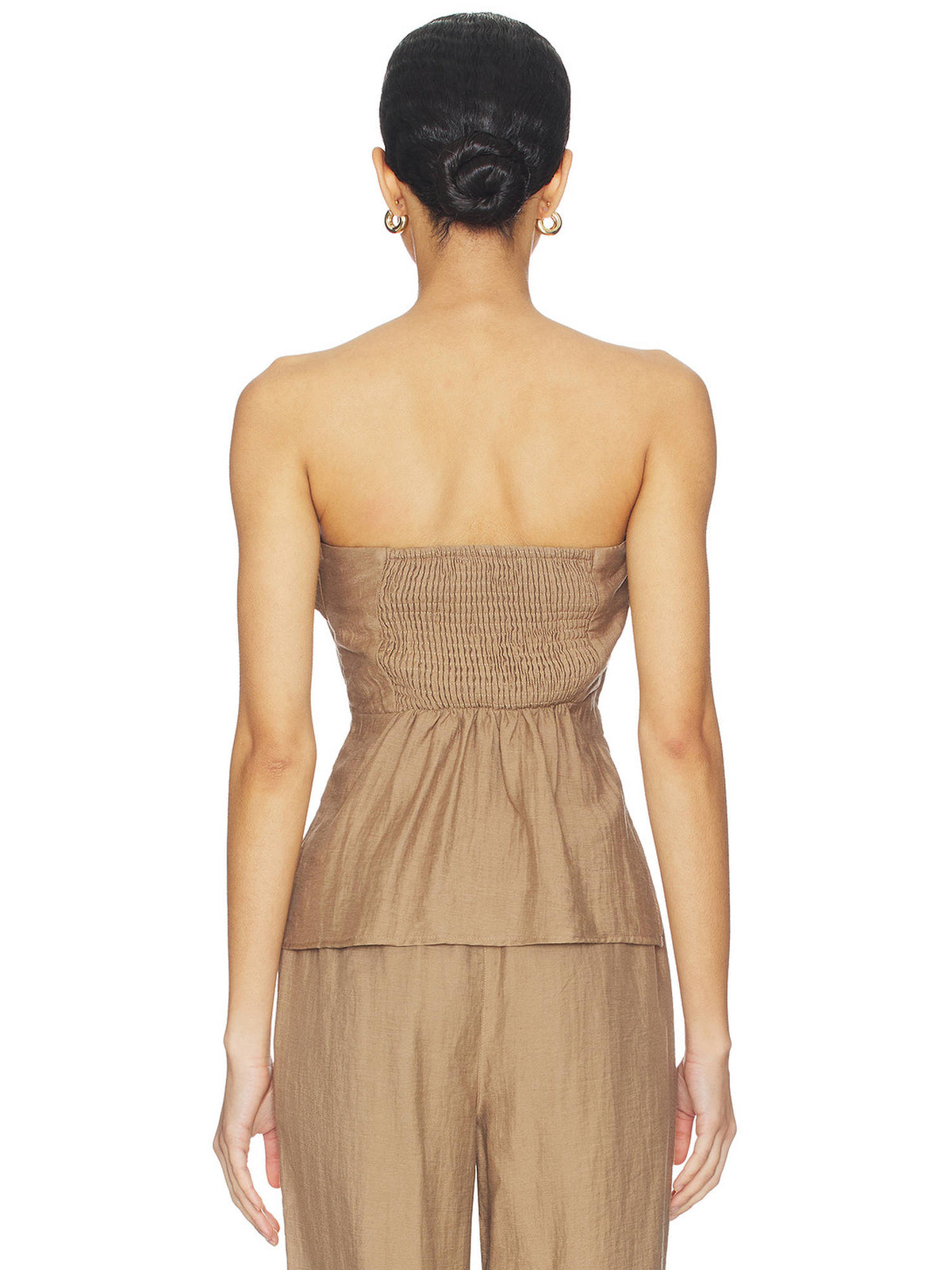 Women's Strapless Smocked Back Tube Top Latte | TT90 - view 2
