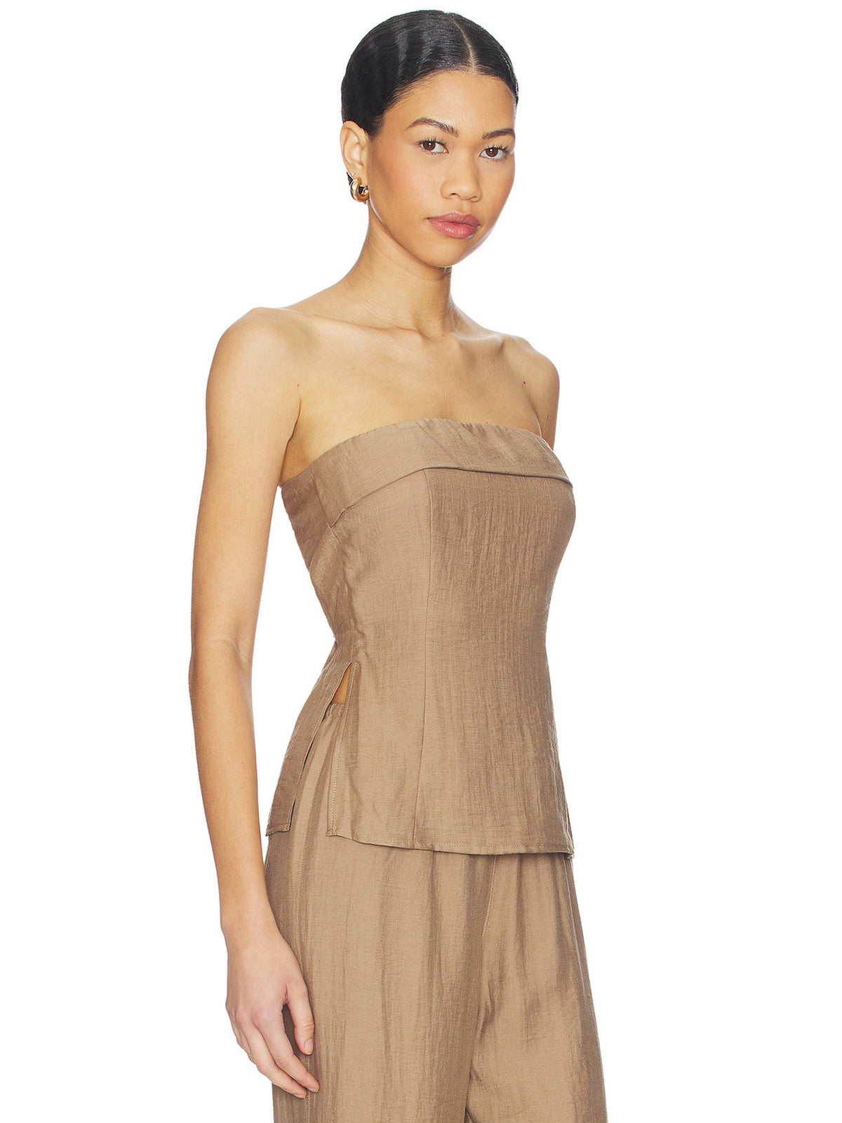 Women's Strapless Smocked Back Tube Top Latte | TT90 - view 4