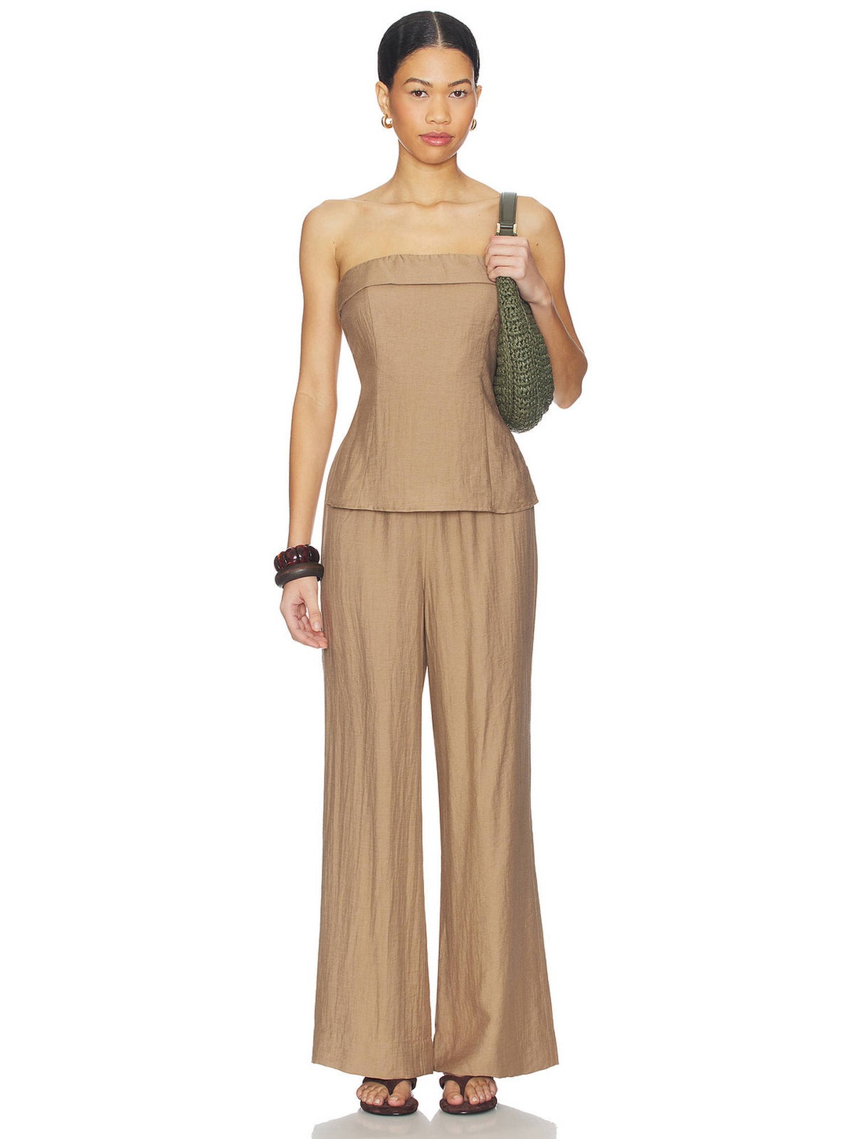Women's Strapless Smocked Back Tube Top Latte | TT90 - view 5