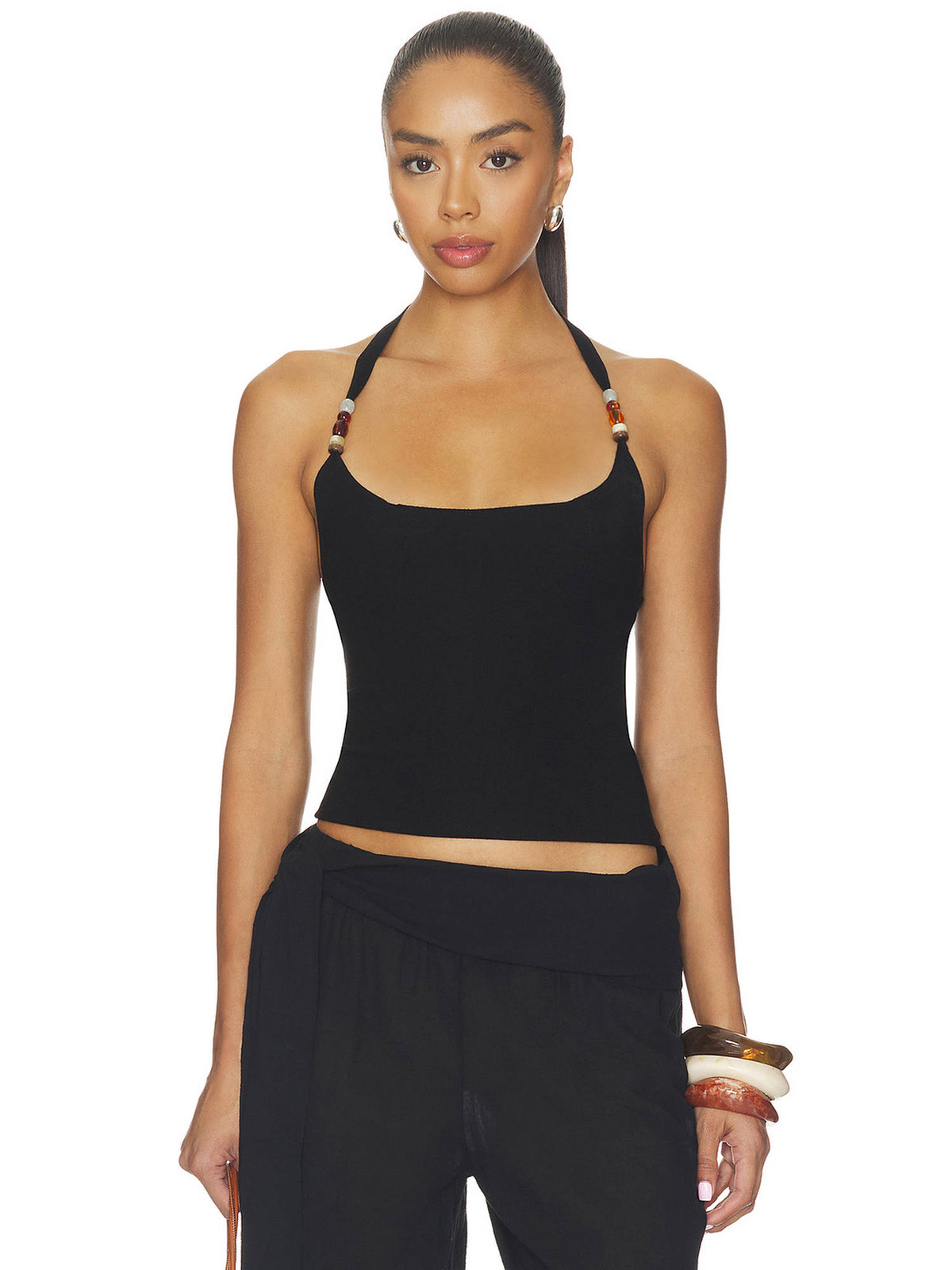 Honor Women's Beaded Halter Neck Sleeveless Top Black | HT67 - view 1
