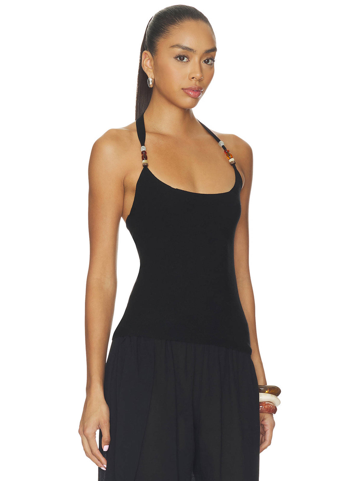 Honor Women's Beaded Halter Neck Sleeveless Top Black | HT67 - view 4