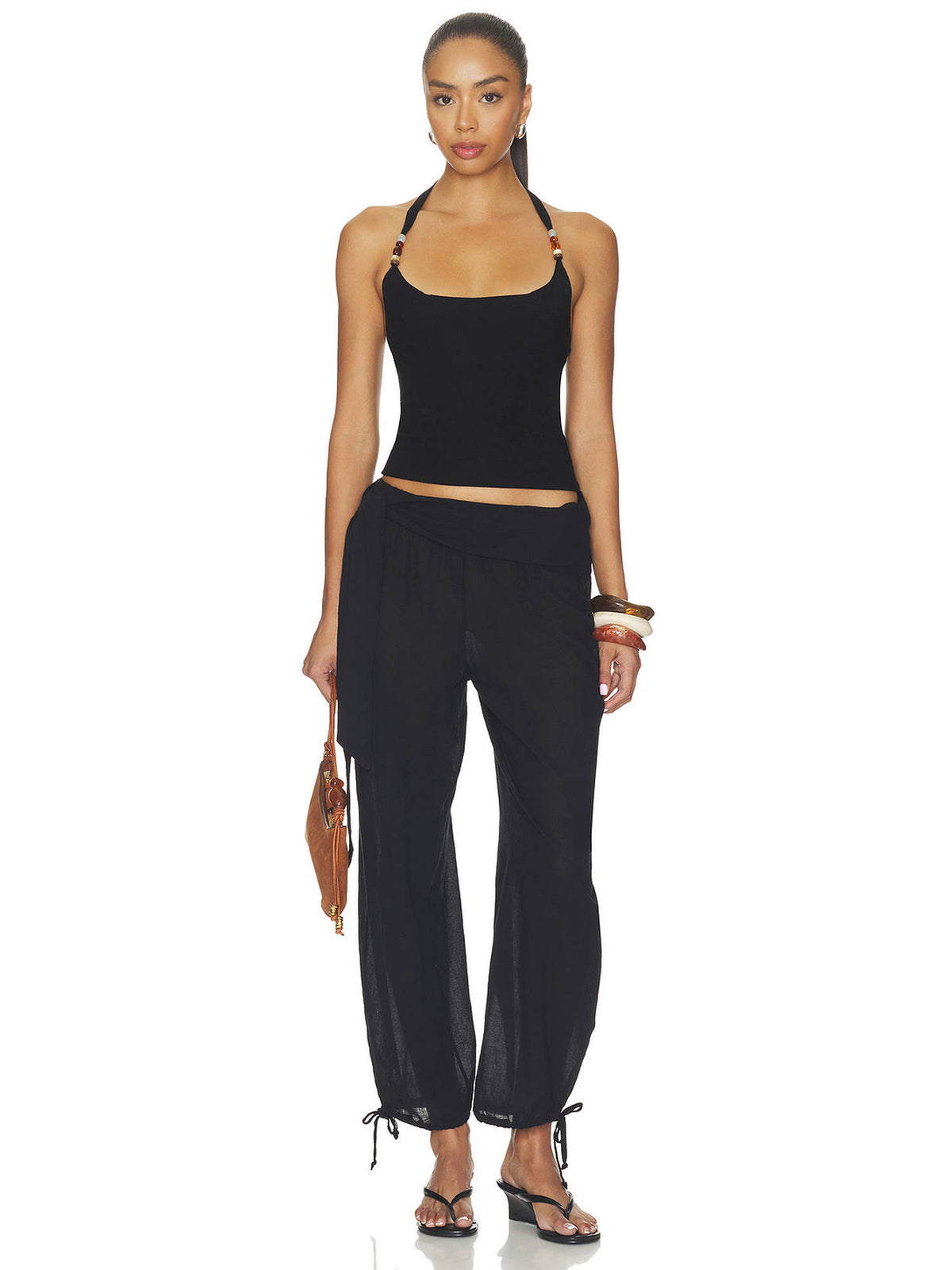 Honor Women's Beaded Halter Neck Sleeveless Top Black | HT67 - view 5