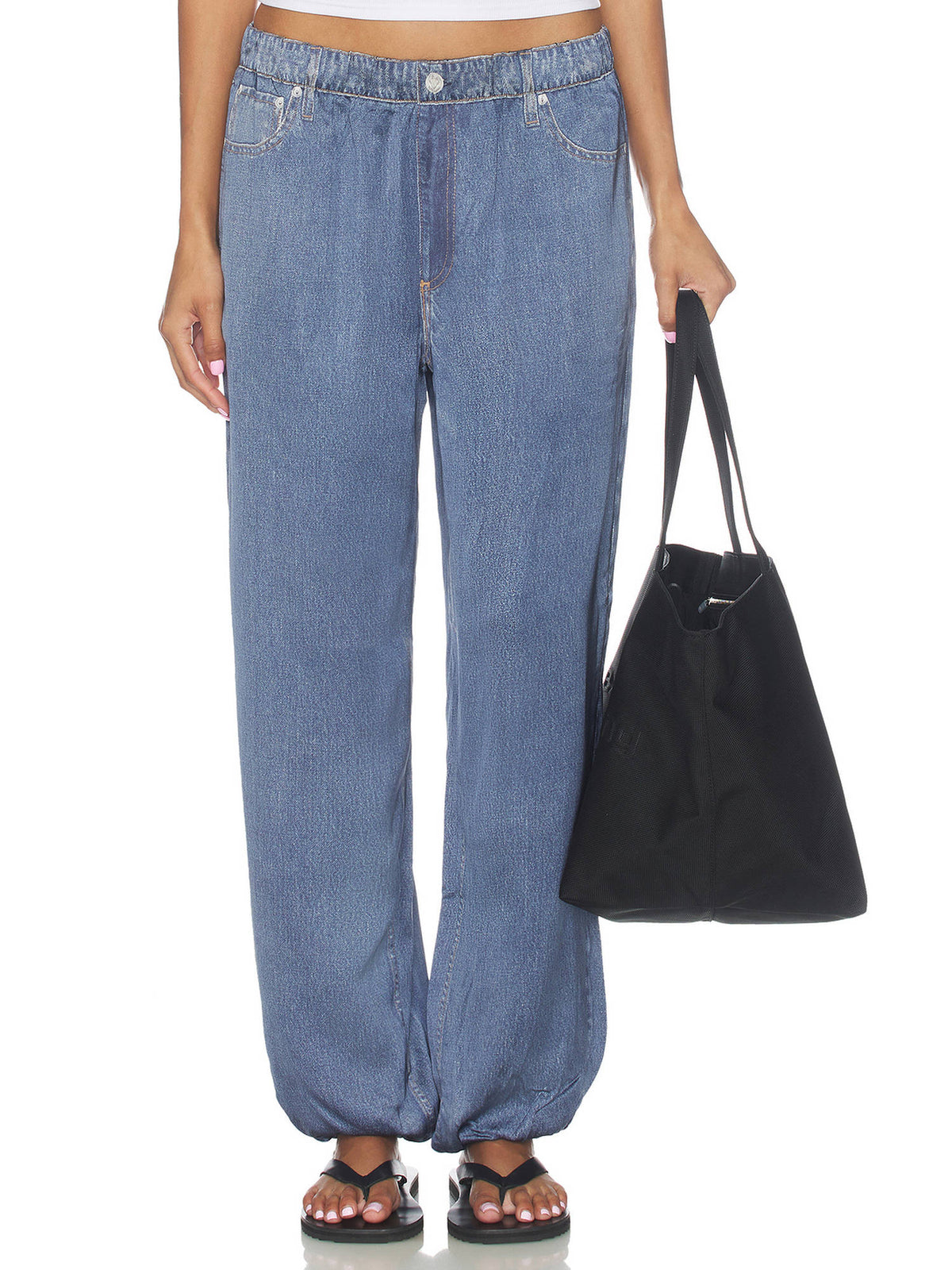 Miramar Satin Women's Pull-On Printed Bubble Jeans Blue | RF89 - view 1