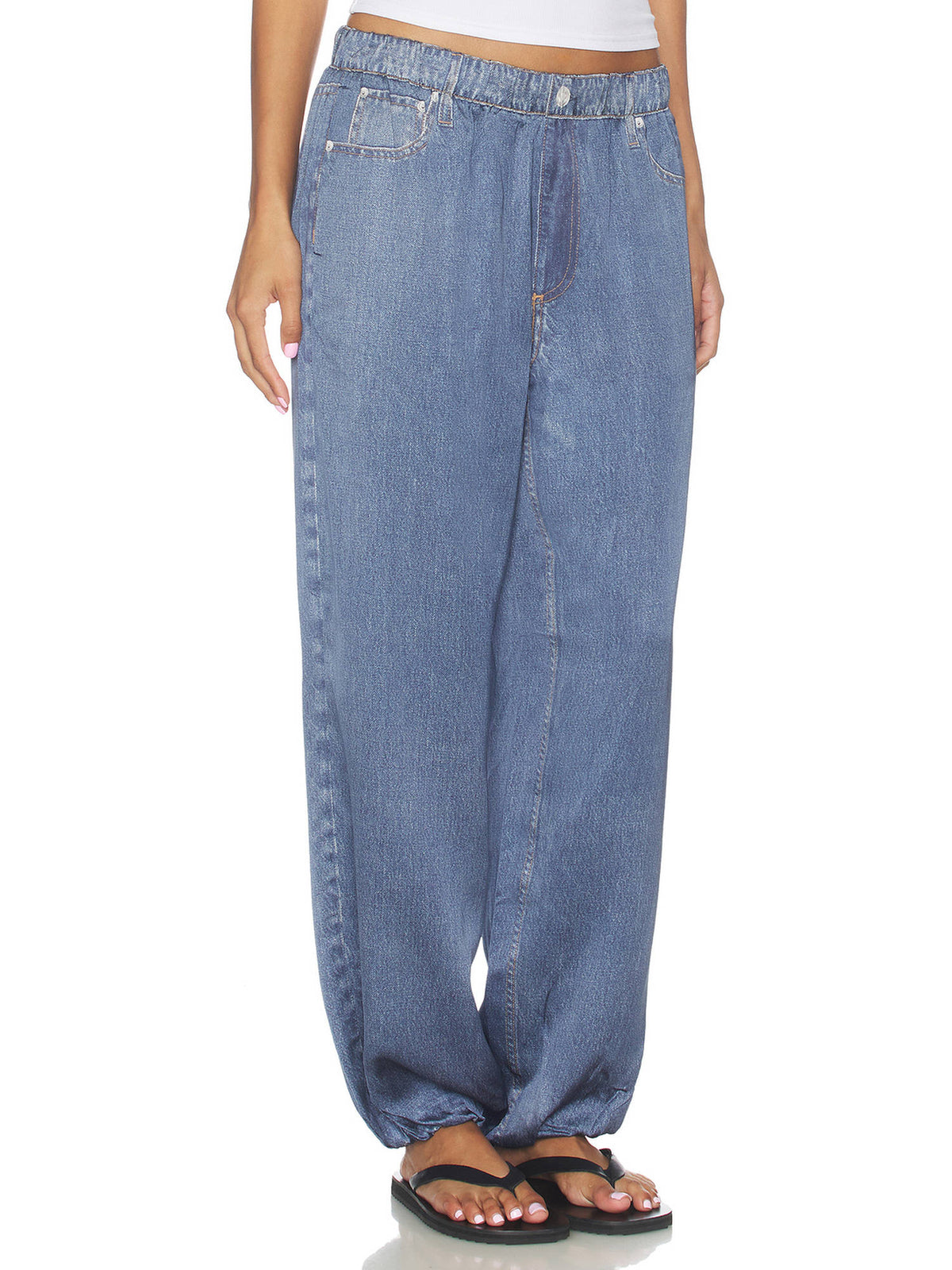 Miramar Satin Women's Pull-On Printed Bubble Jeans Blue | RF89 - view 5