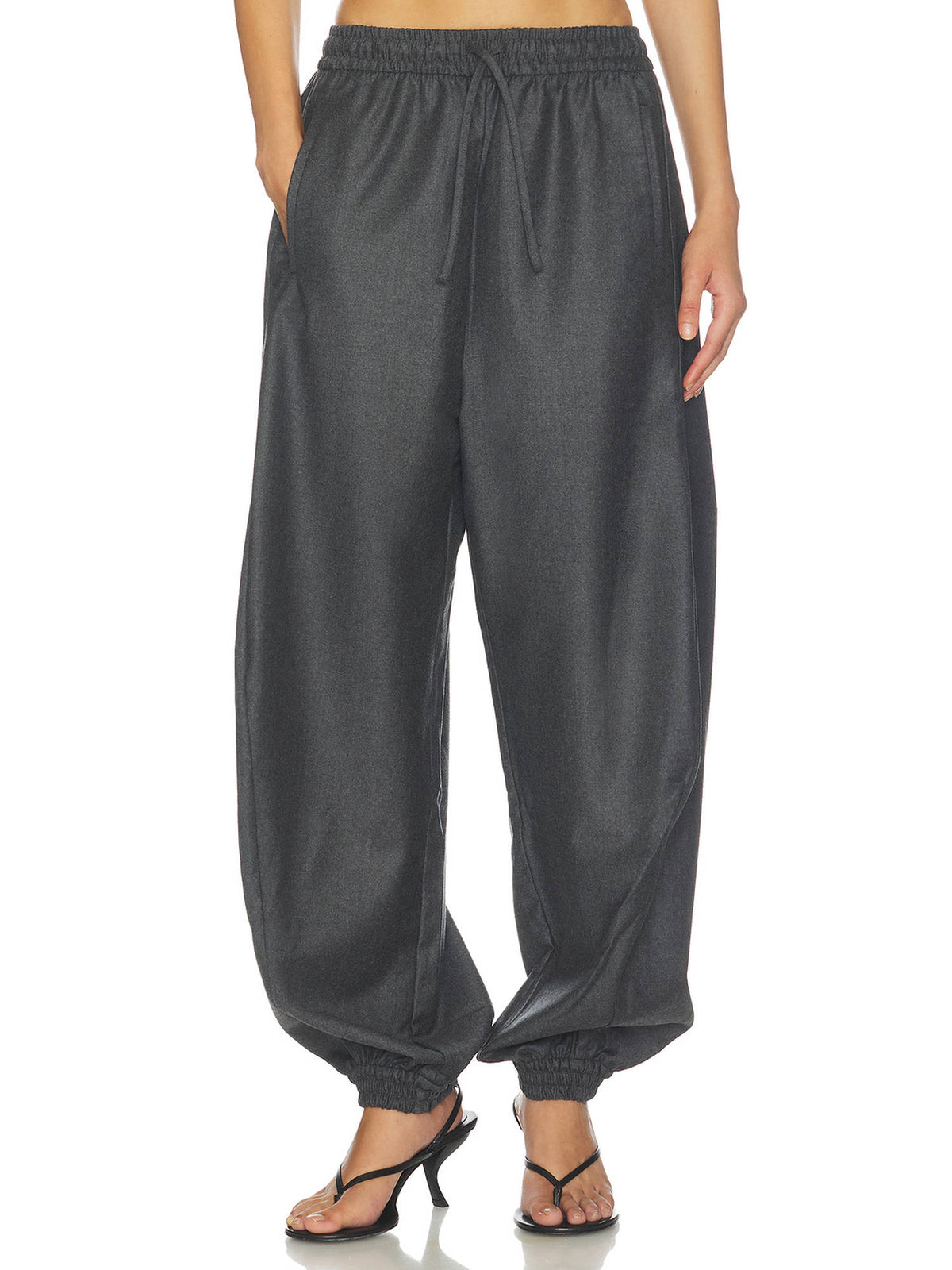 Balloon Women's Drawstring Elastic Waist Trackpants Dark Grey | WJ89 - view 1