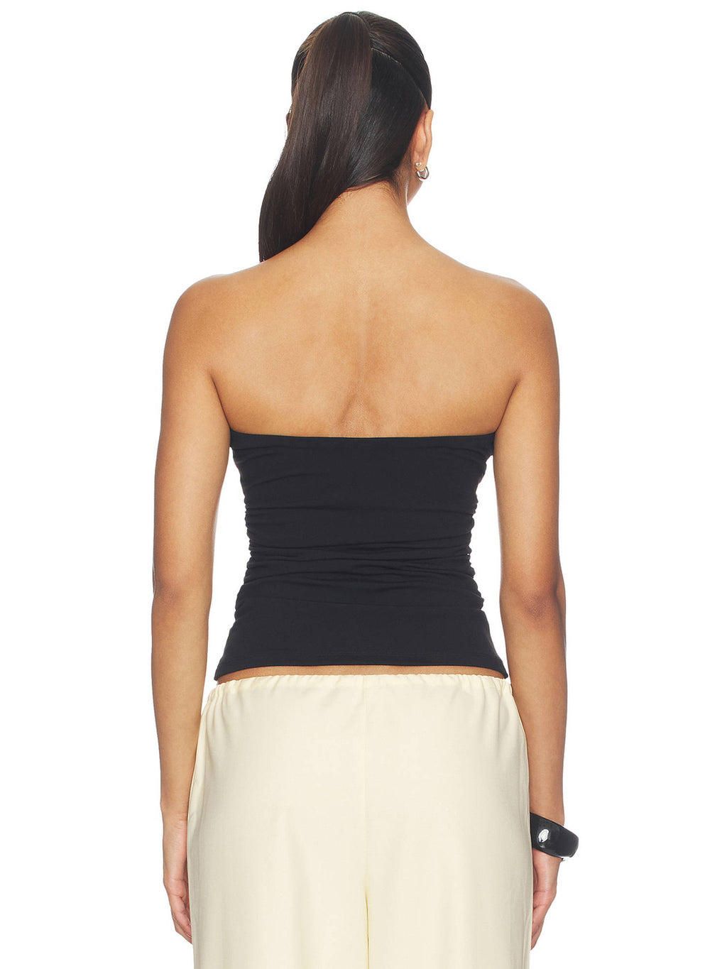 Waist Gathered Women's Ruched Strapless/Tube Tube Top Black | TT90 - view 2