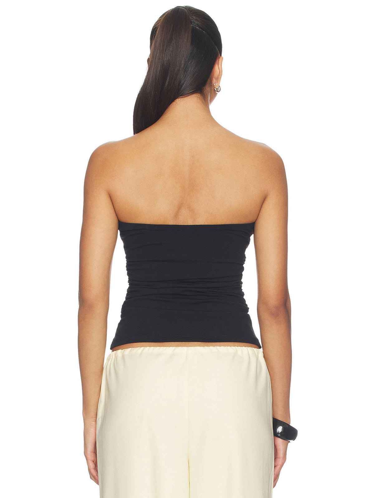 Waist Gathered Women's Ruched Strapless/Tube Tube Top Black | TT90 - view 2