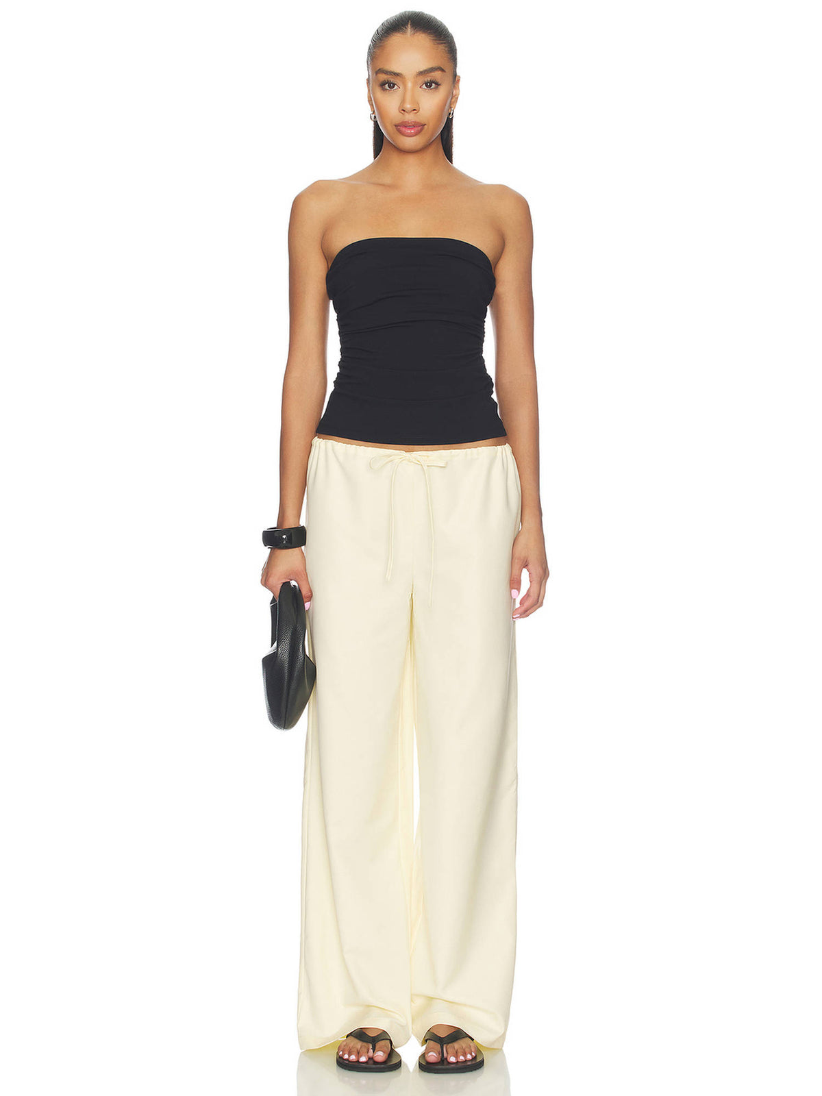 Waist Gathered Women's Ruched Strapless/Tube Tube Top Black | TT90 - view 5