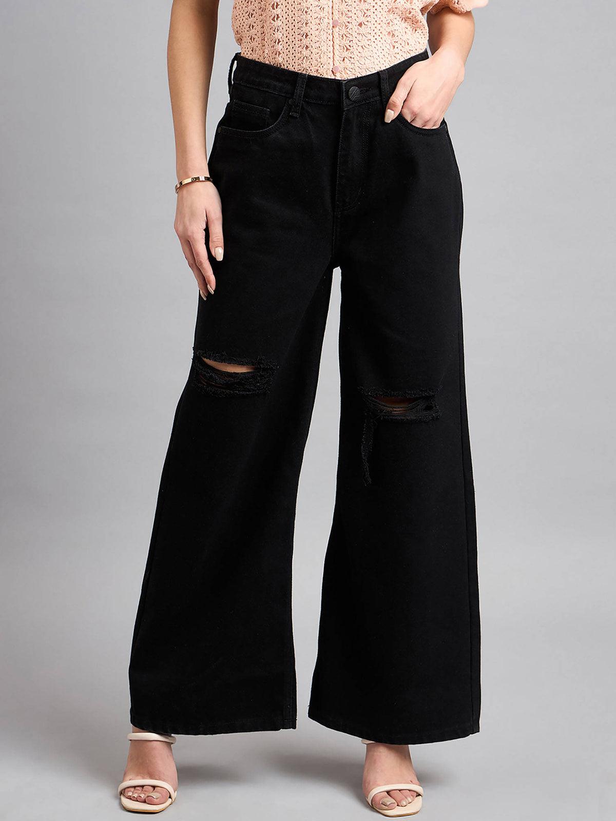 Women Light Blue Wide Leg High Rise Jeans | WL90 - view 3