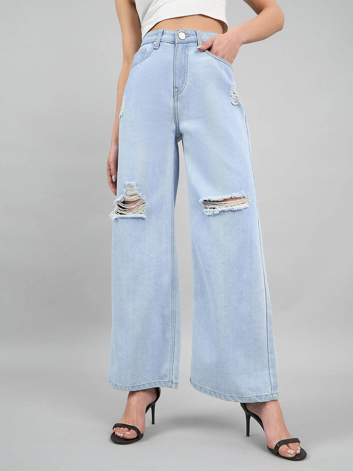 Women Light Blue Wide Leg High Rise Jeans | WL90 - view 1