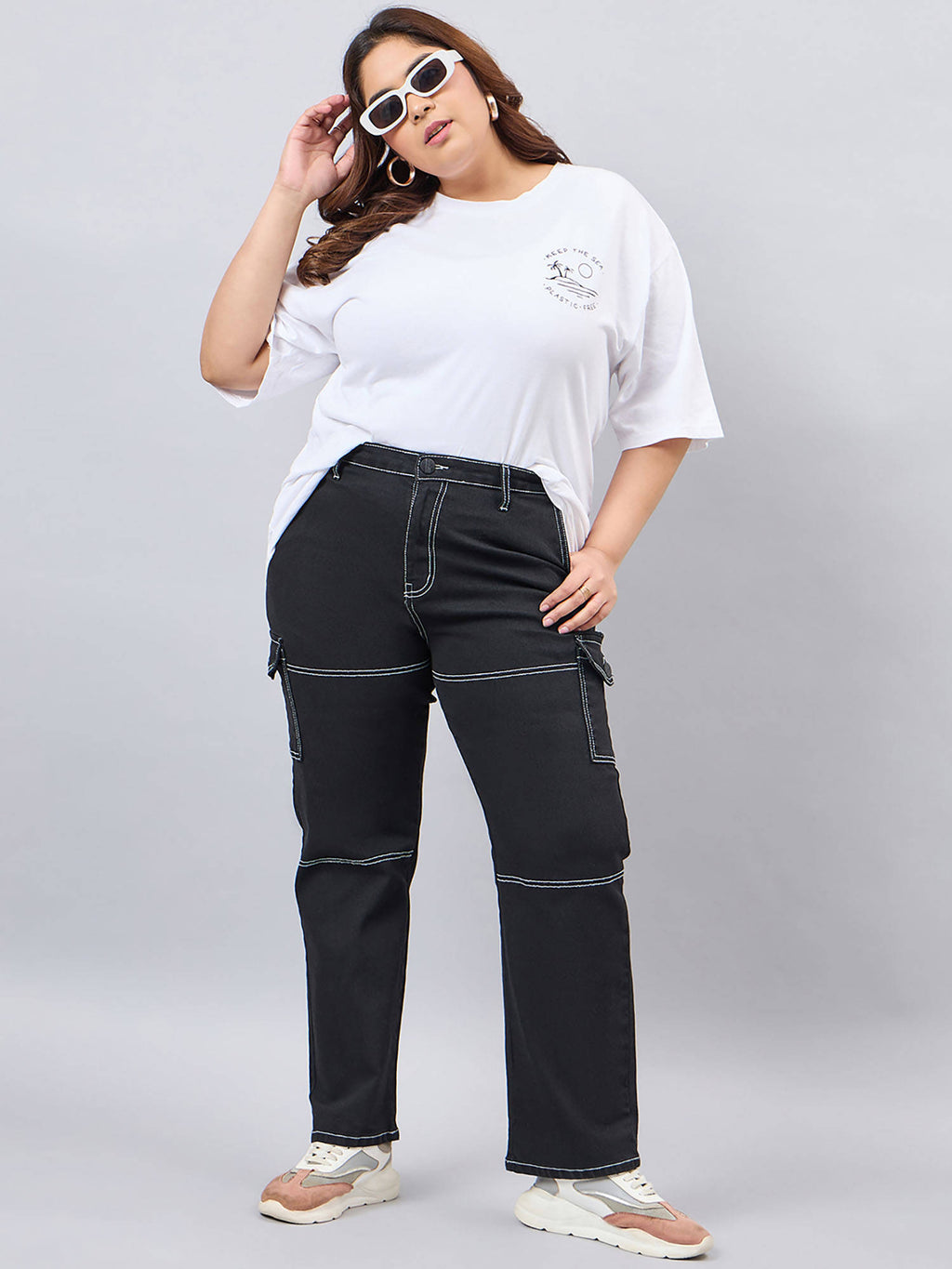Women Plus Size Black Relaxed Fit High Rise Stretchable | RF89 - view 2