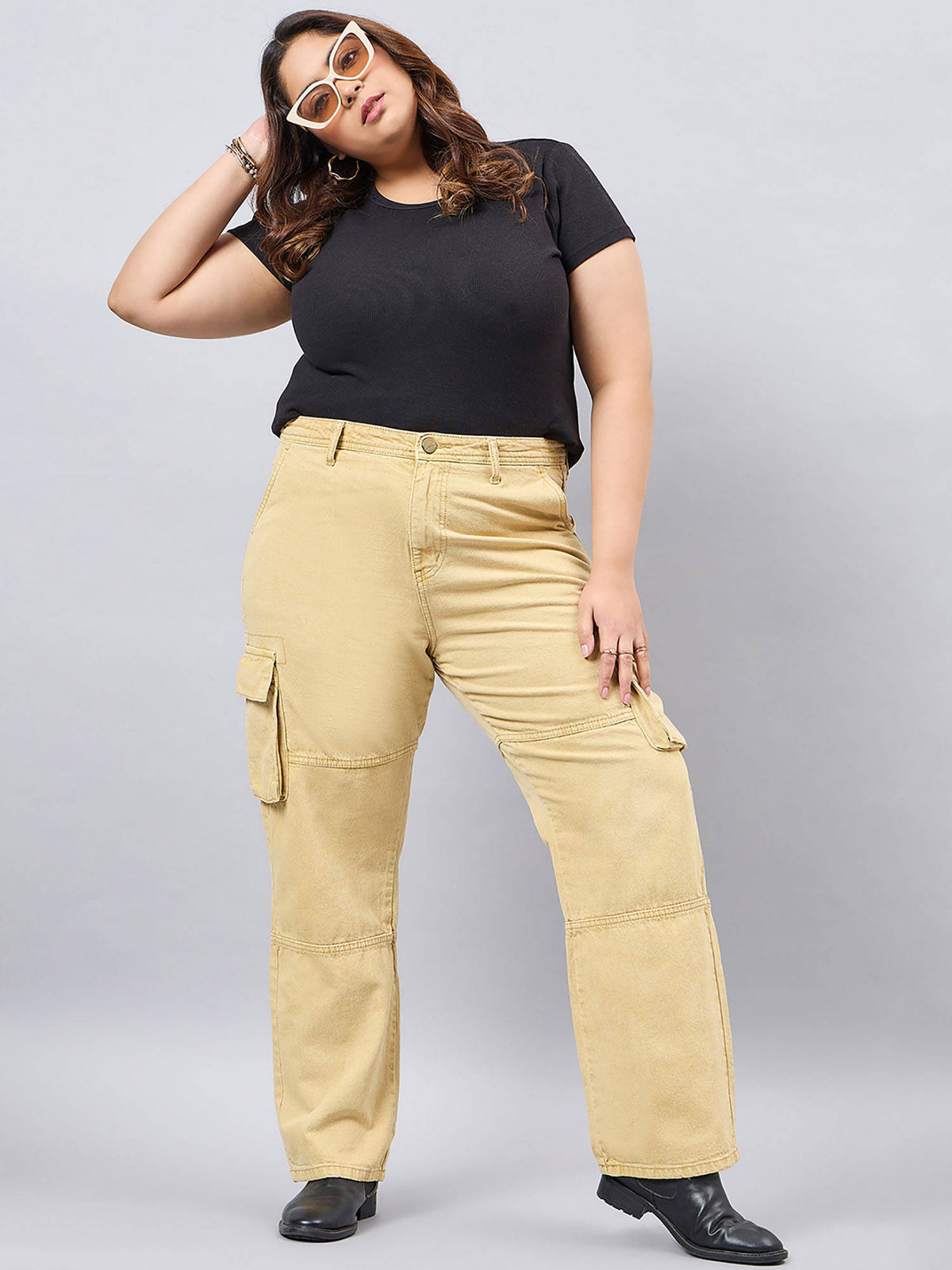 Women Plus Size Black Relaxed Fit High Rise | RF89 - view 4