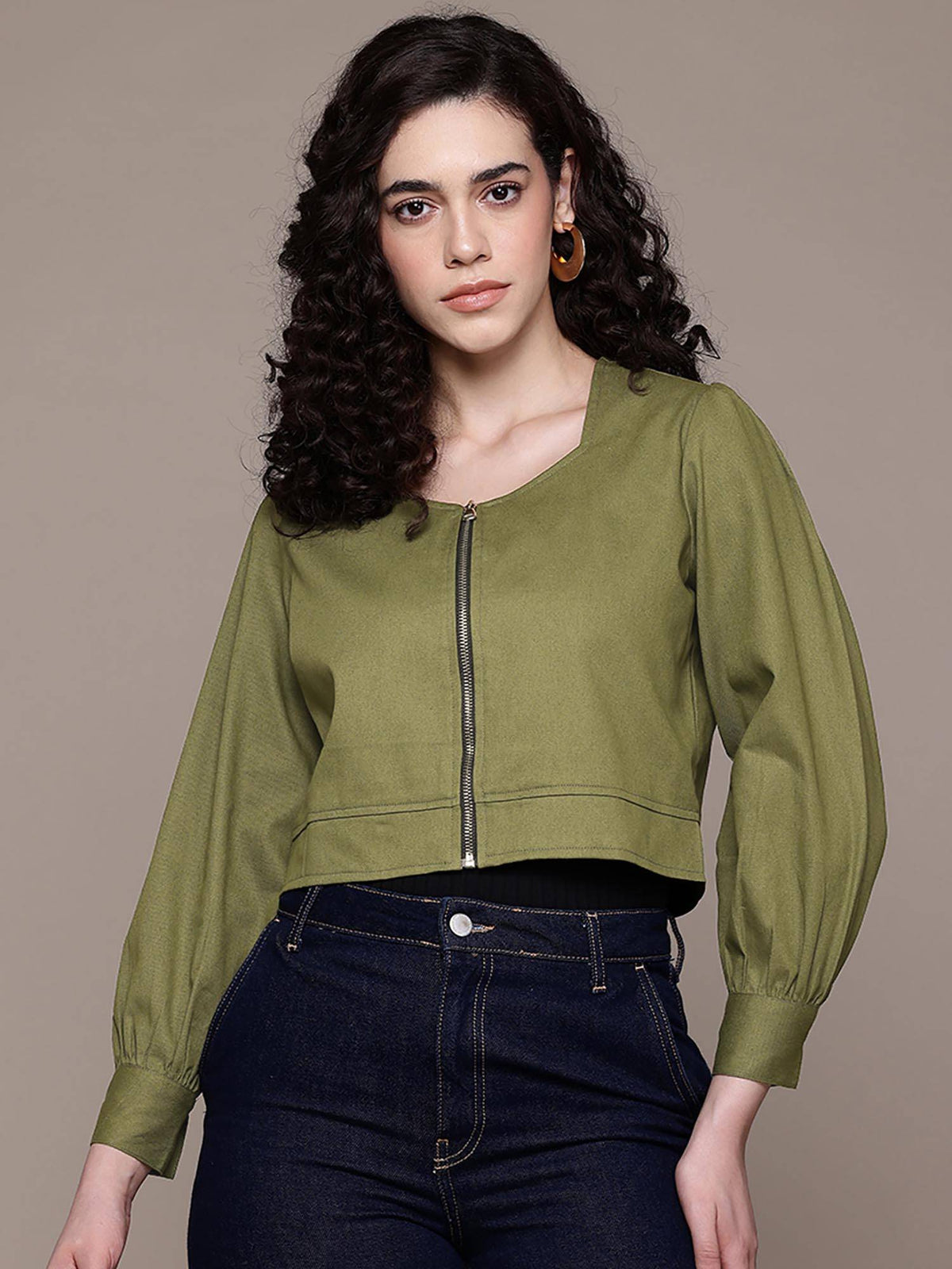 Women Solid Taupe Sweetheart Neck Crop Jacket | JC78 - view 25