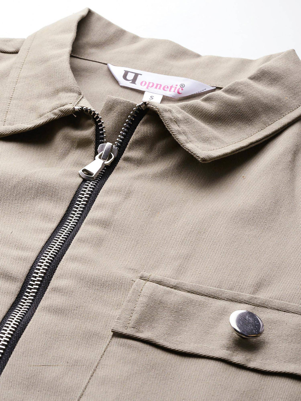 Women Solid Khaki Cotton Crop Jacket | JC78 - view 4