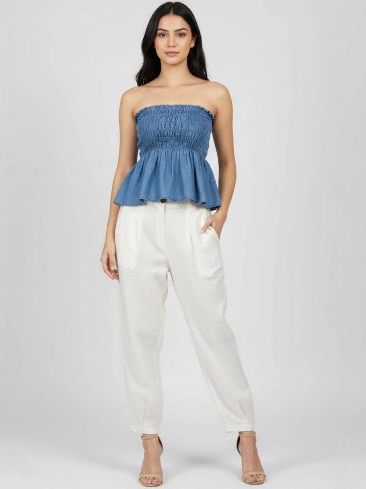 Blue Denim Sleeveless Tube Solid Top | TT90 - view 1