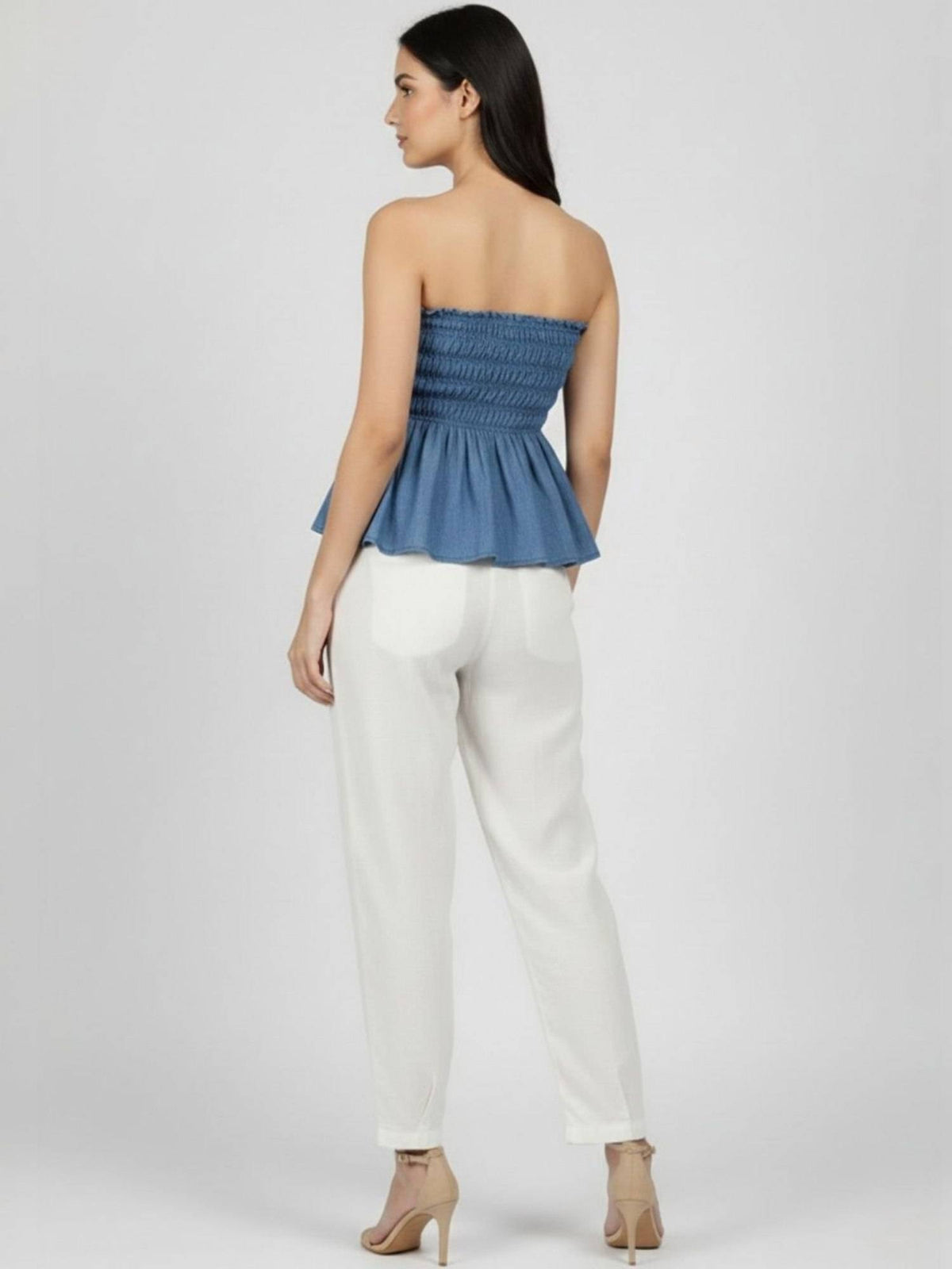 Blue Denim Sleeveless Tube Solid Top | TT90 - view 2