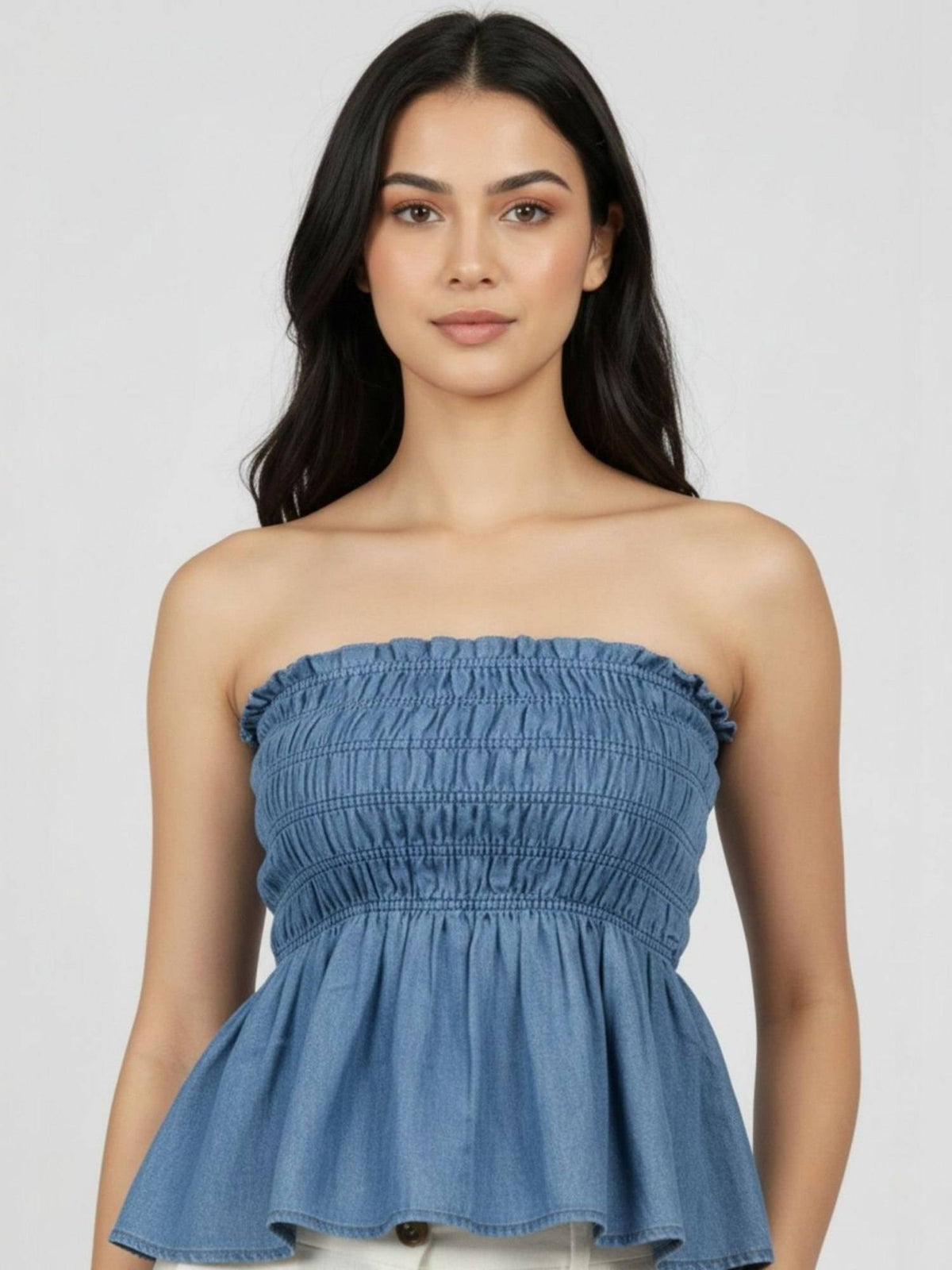Blue Denim Sleeveless Tube Solid Top | TT90 - view 3