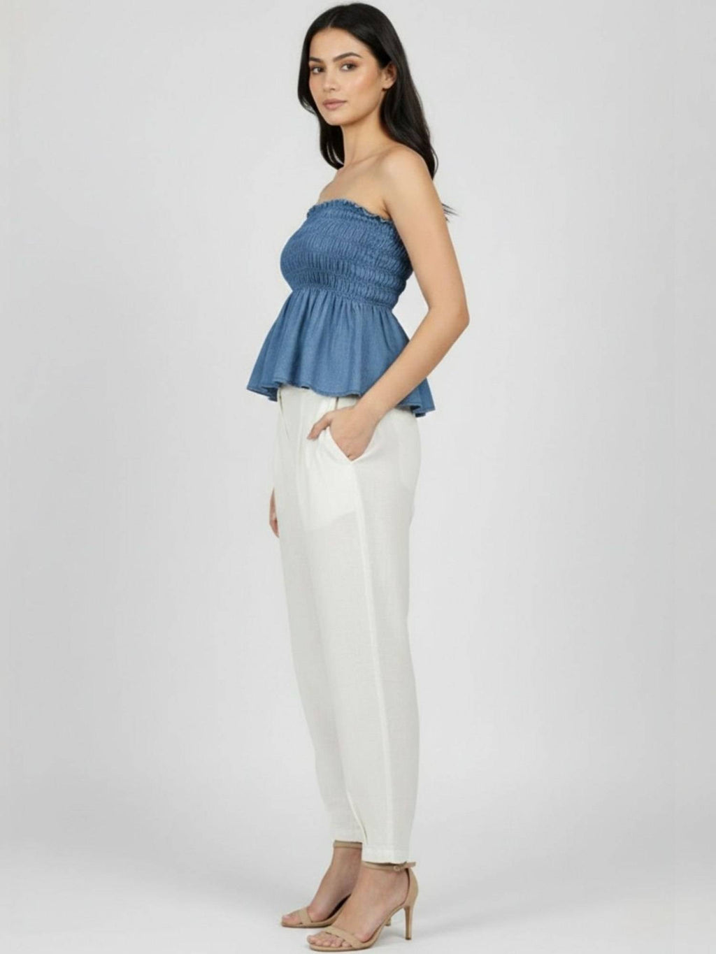 Blue Denim Sleeveless Tube Solid Top | TT90 - view 4