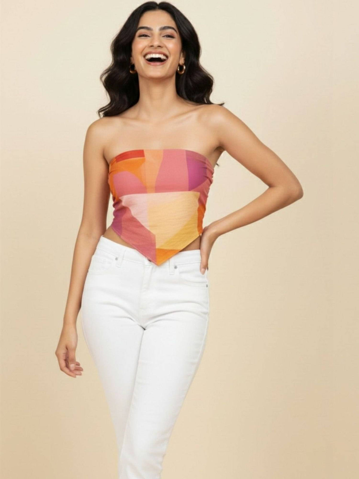 Multi-Color Viscose Sleeveless Tube Printed Top | TT90 - view 4