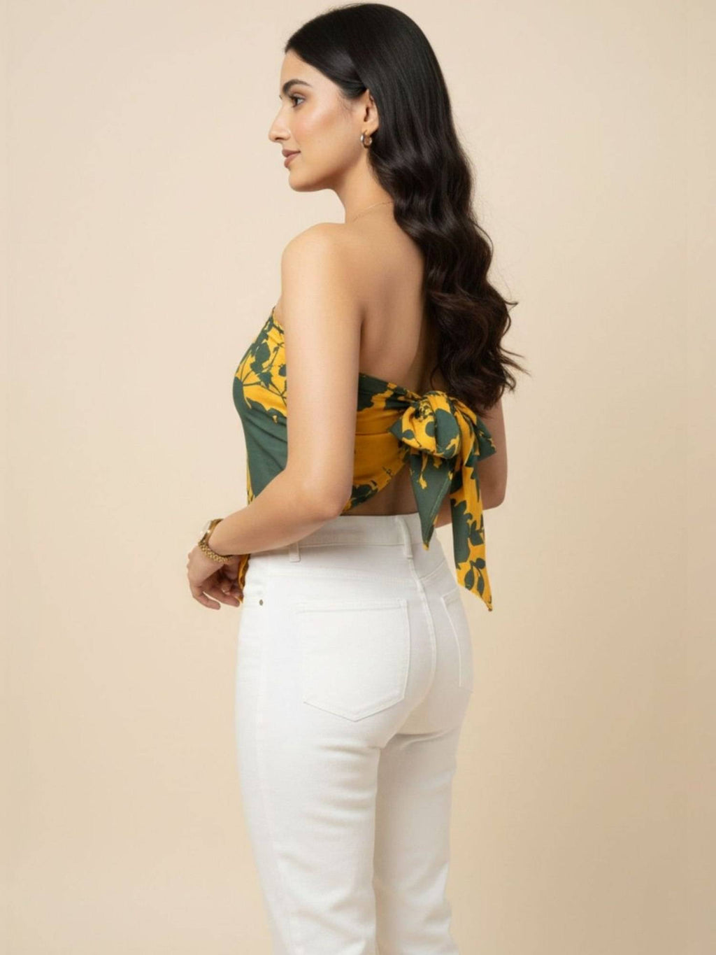 Yellow Polyester Sleeveless Tube Printed Top | TT90 - view 3