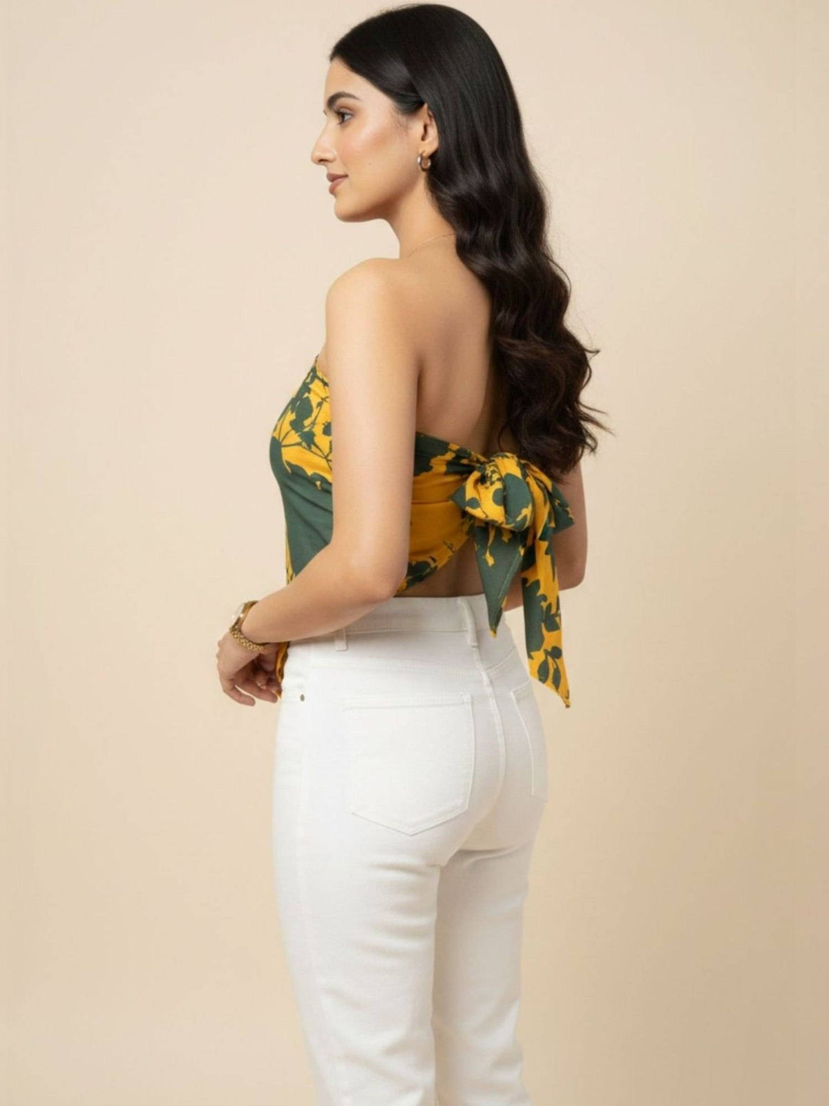 Yellow Polyester Sleeveless Tube Printed Top | TT90 - view 3