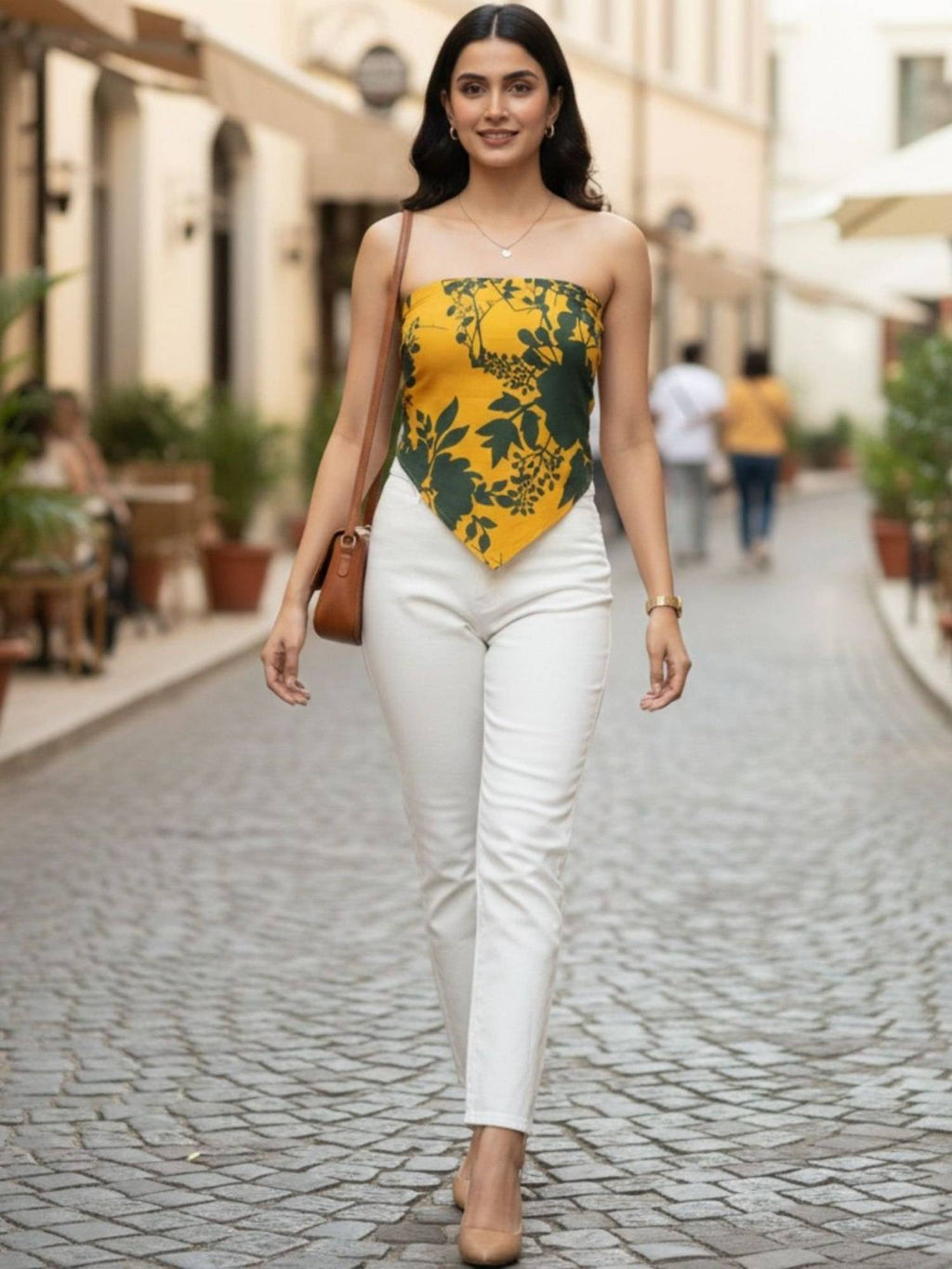 Yellow Polyester Sleeveless Tube Printed Top | TT90 - view 4