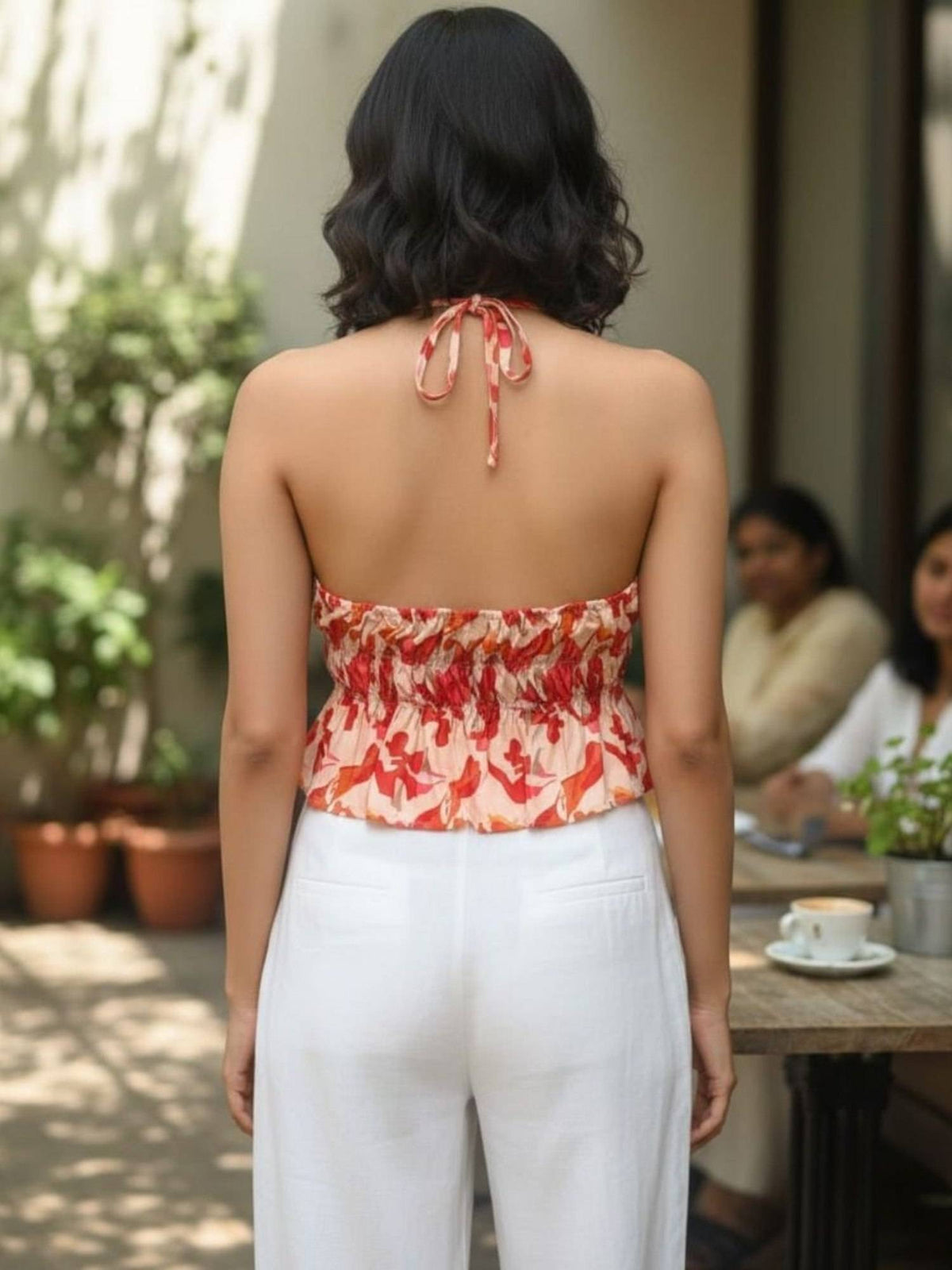 Red Rayon Sleeveless Halter Neck Printed Top | HT67 - view 5
