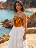 Orange Polyester Sleeveless Tube Printed Top | TT90 - view 1