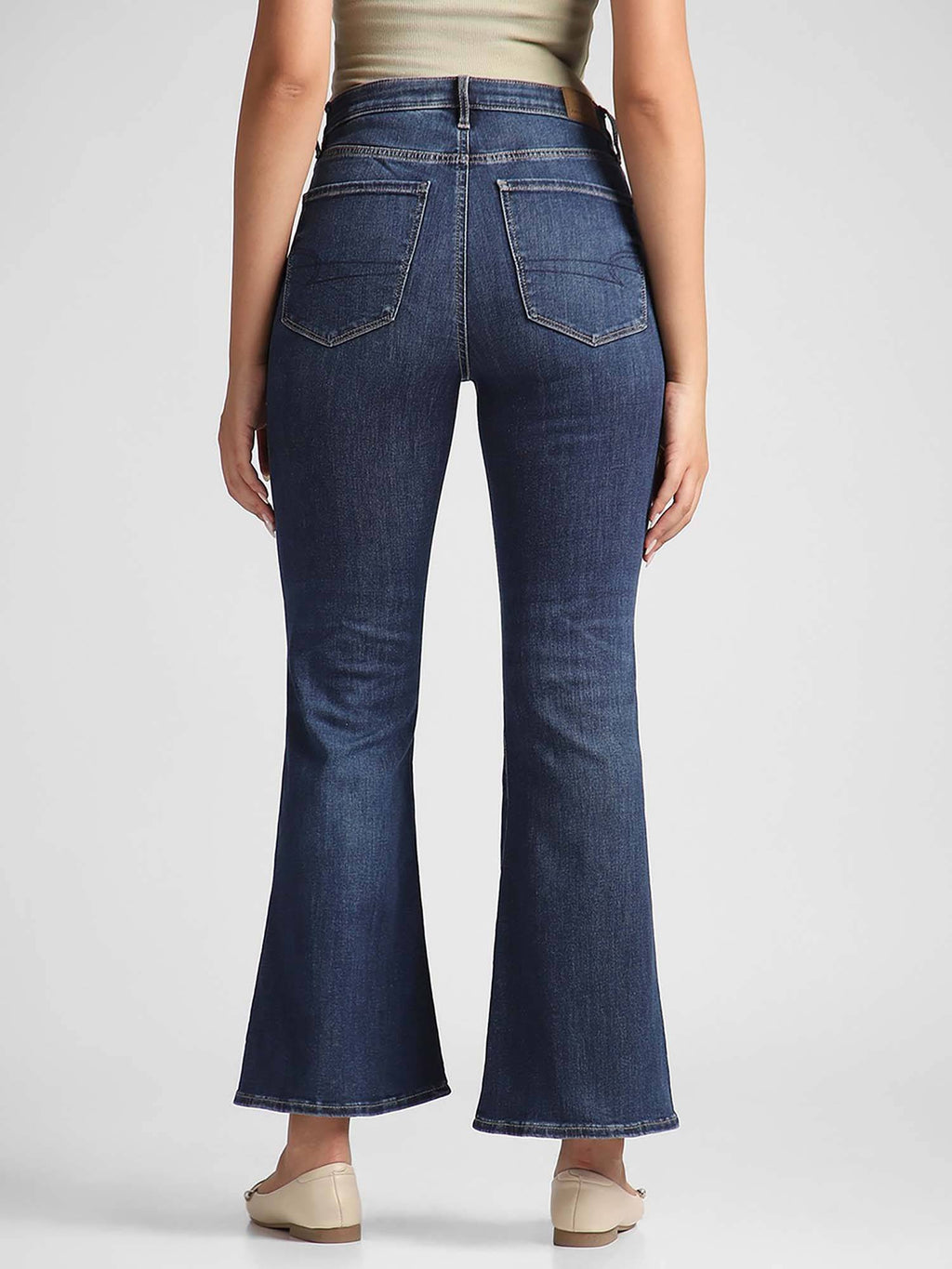 Navy Blue Cotton Blend Boot Cut Leg Jeans | BT10 - view 3