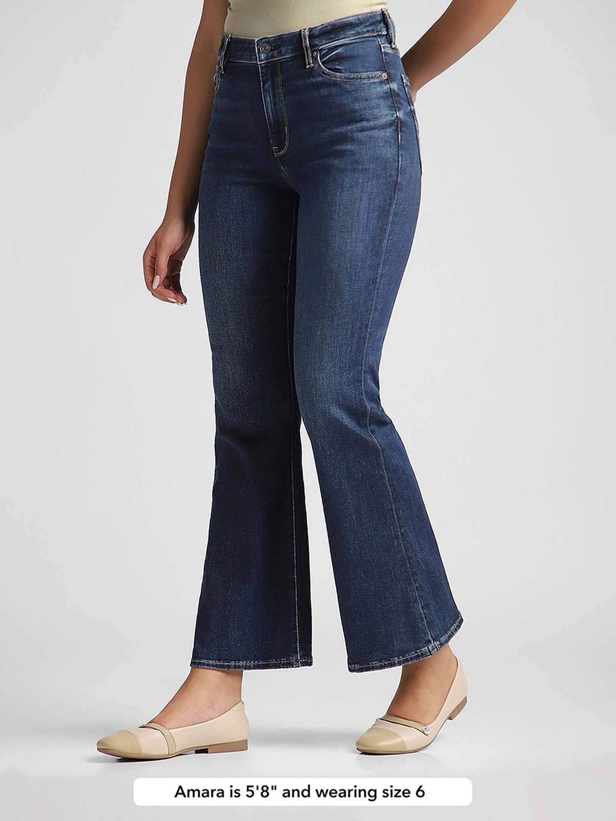 Navy Blue Cotton Blend Boot Cut Leg Jeans | BT10 - view 4