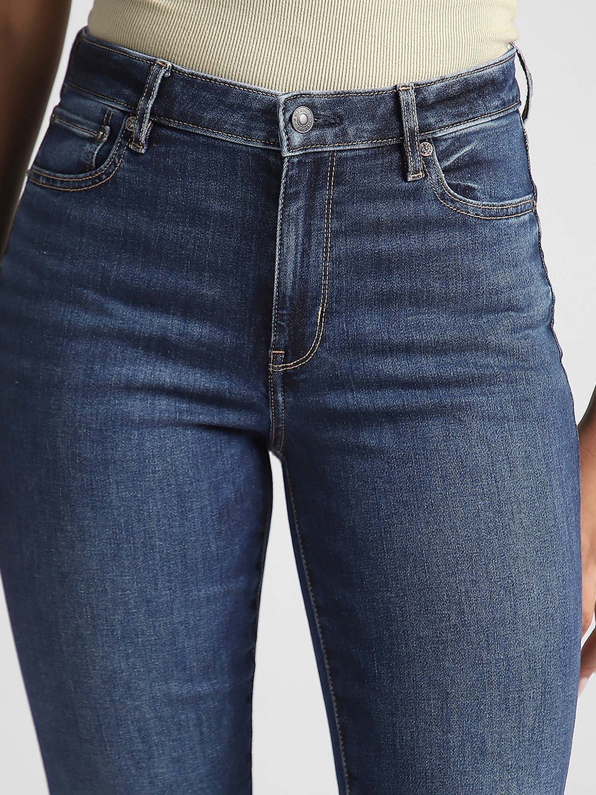Navy Blue Cotton Blend Boot Cut Leg Jeans | BT10 - view 5