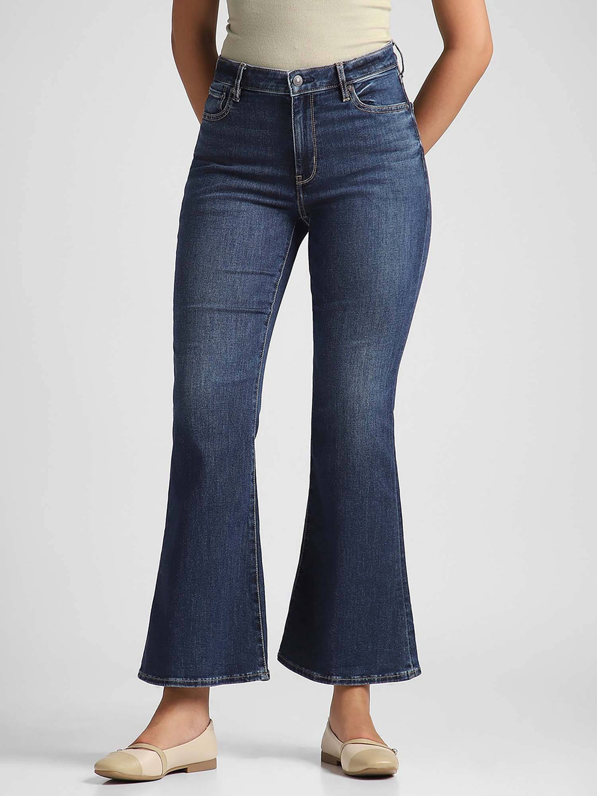 Navy Blue Cotton Blend Boot Cut Leg Jeans | BT10 - view 6