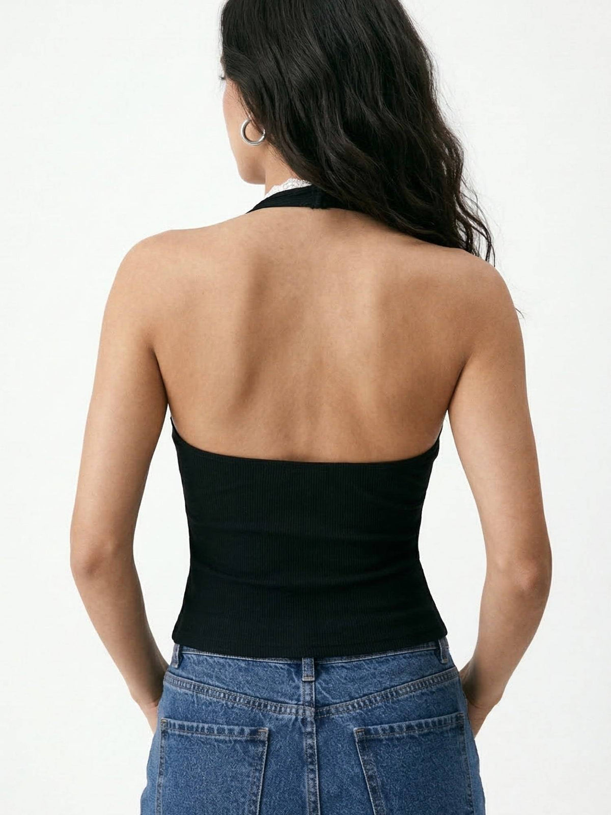 Black Halter Neck Fitted Top | HT67 - view 4