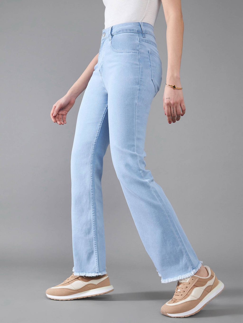 Womens Light Blue Boot Cut High Rise Stretchable Jeans | BT10 - view 3
