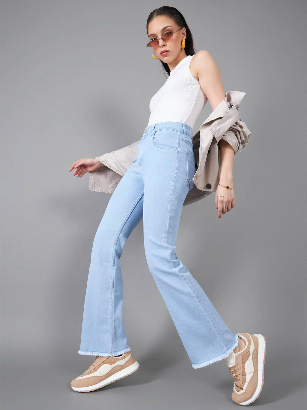 Womens Light Blue Boot Cut High Rise Stretchable Jeans | BT10 - view 6