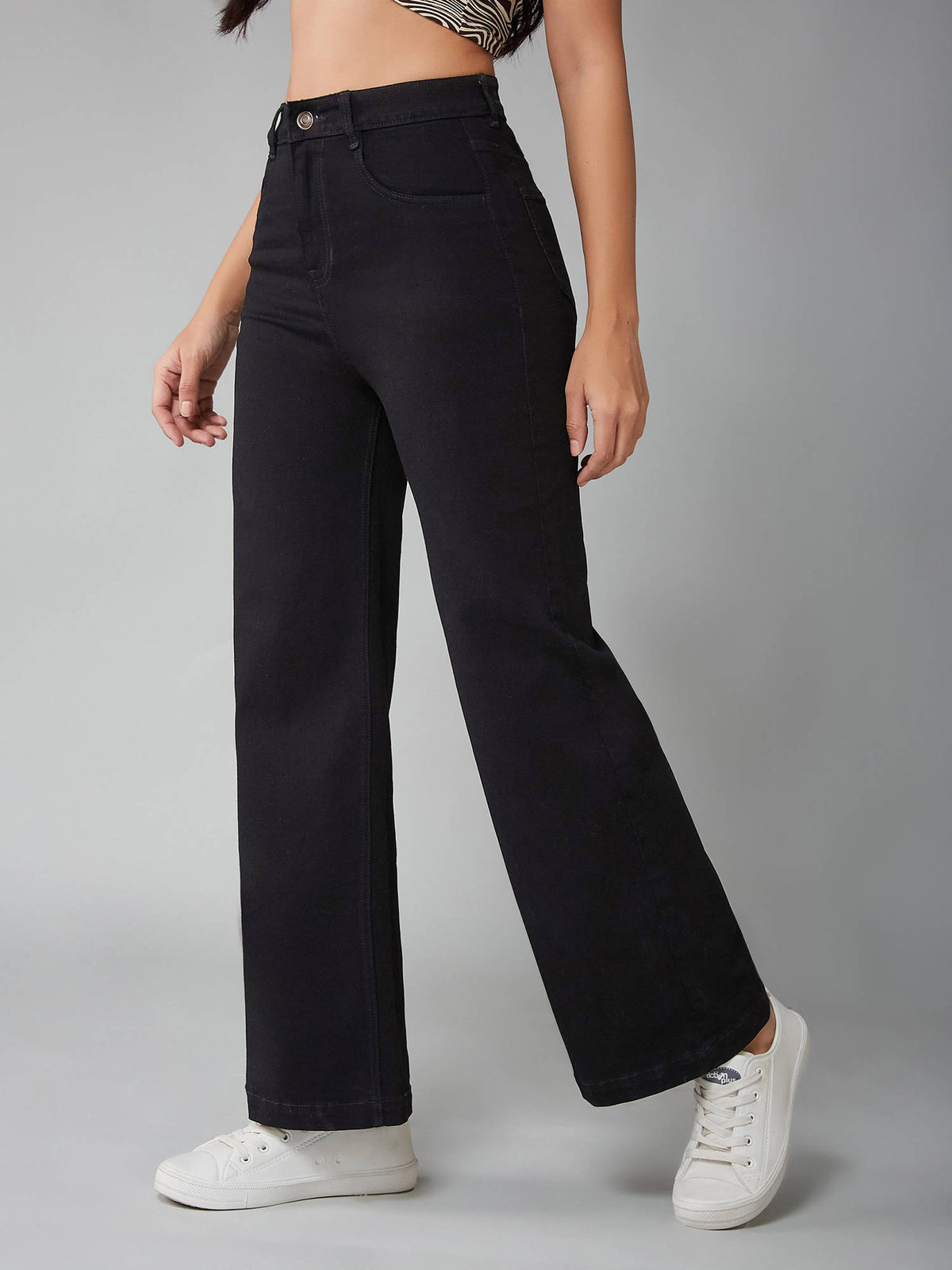 Womens Black Bootcut High Rise Clean Look Regular Stretchable Jeans | BT10 - view 2