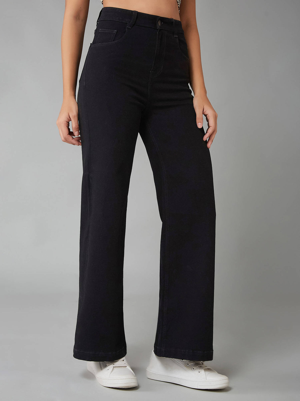 Womens Black Bootcut High Rise Clean Look Regular Stretchable Jeans | BT10 - view 3