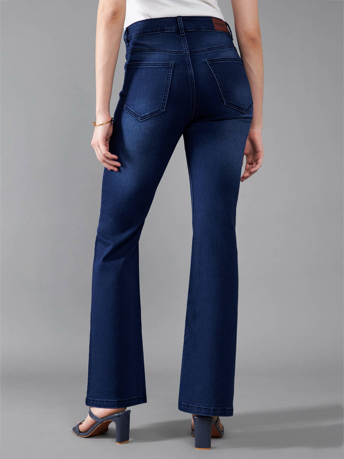 Womens Navy Blue High Rise Bootcut Clean Look Flared Jeans | BT10 - view 4