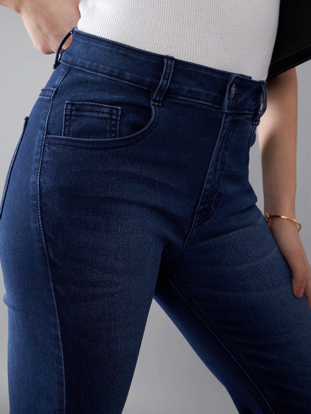 Womens Navy Blue High Rise Bootcut Clean Look Flared Jeans | BT10 - view 5