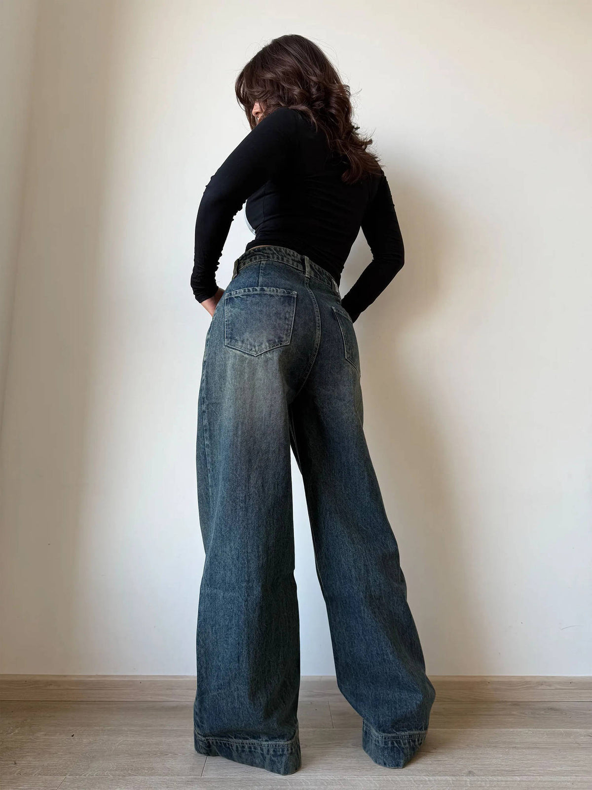 Off Duty Black Wide Leg High Rise Jeans | WL90 - view 1