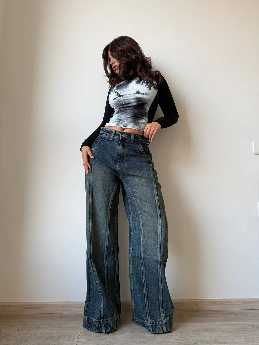 Off Duty Black Wide Leg High Rise Jeans | WL90 - view 3