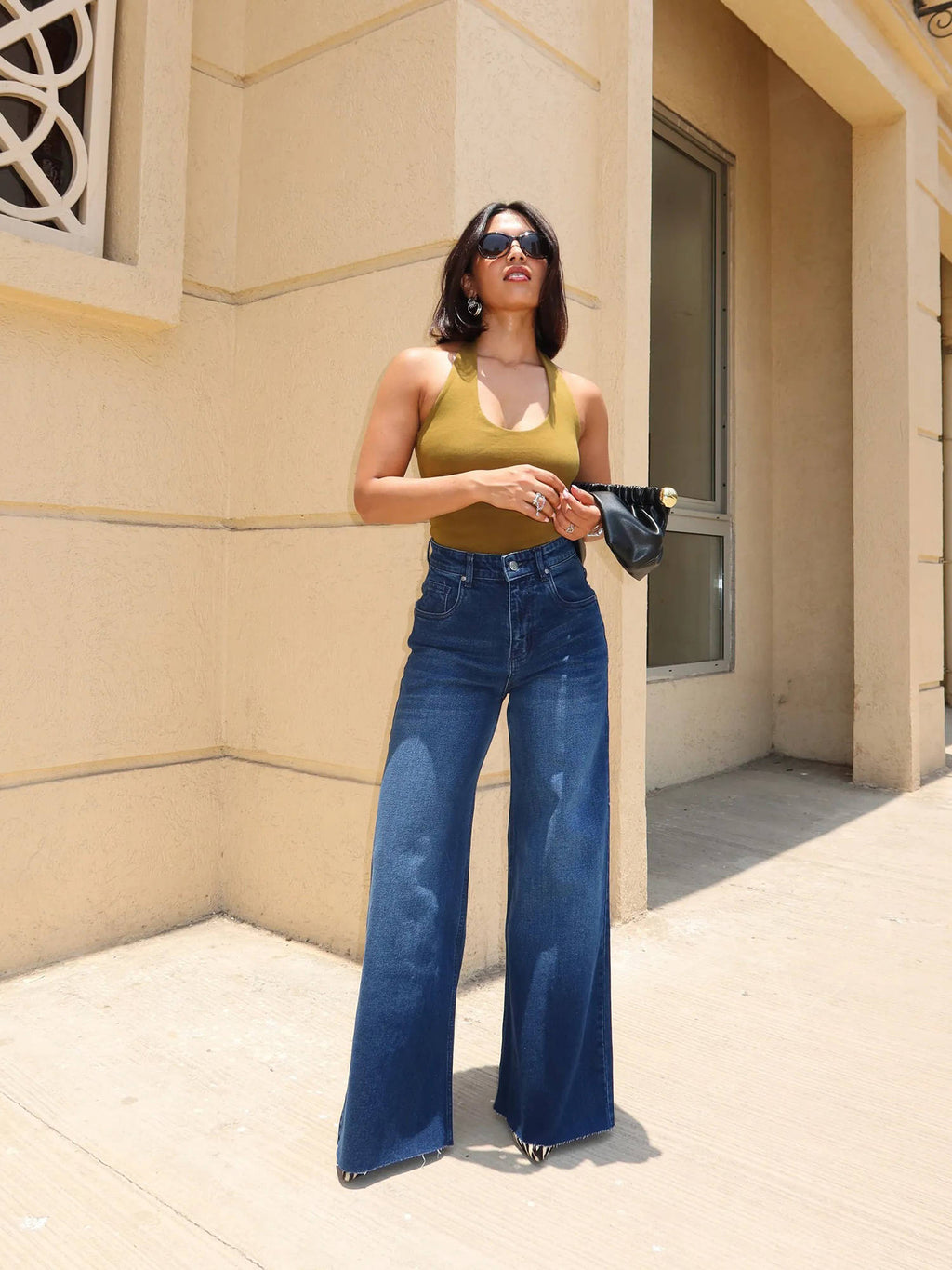 Off Duty Twilight Blue Raw Hem Wide Leg Jeans | WL90 - view 1