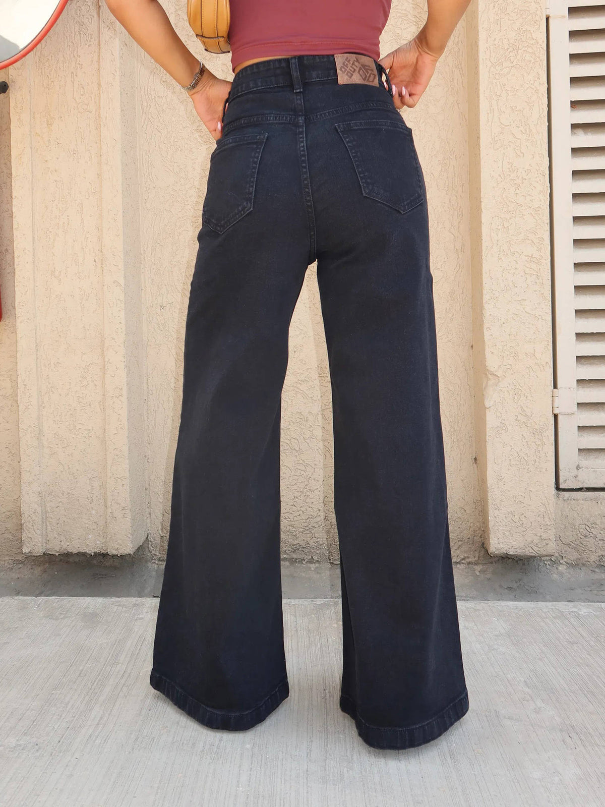 Off Duty Onyx Black Stone Wash Wide Leg High Rise Jeans | WL90 - view 2