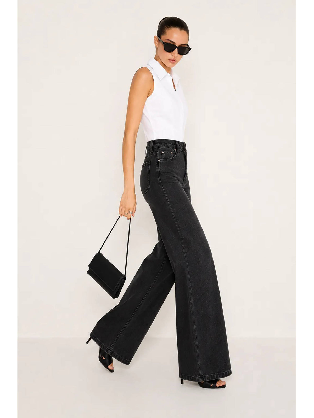 Off Duty Onyx Black Stone Wash Wide Leg High Rise Jeans | WL90 - view 3